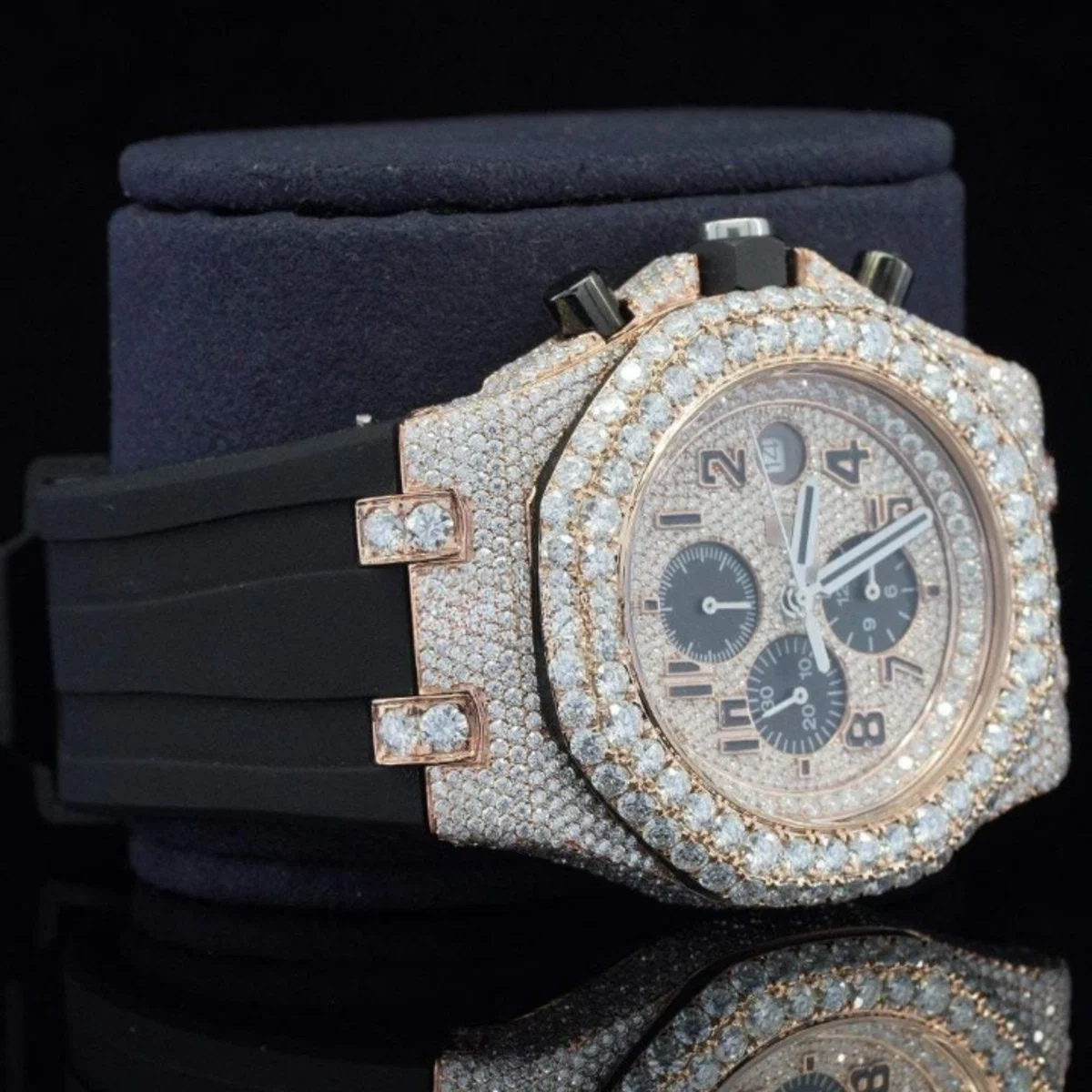 Luxuries Moissanite Watch With Chronograph Black Dial Watch (view 5 of 7)