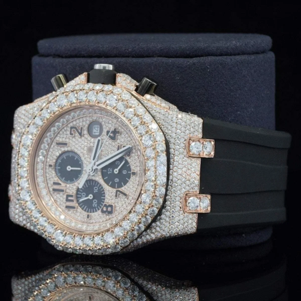 Luxuries Moissanite Watch With Chronograph Black Dial Watch (view 6 of 7)