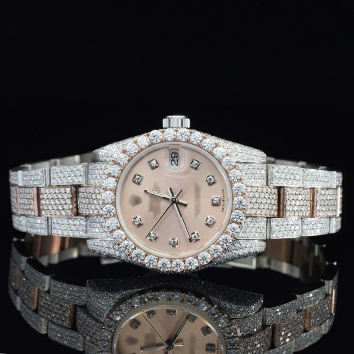 Luxurious Beige Dial Moissanite Iced Out Automatic Watch