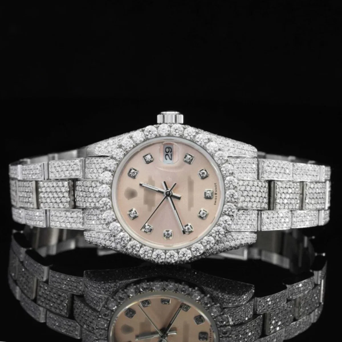 Luxurious Beige Dial Moissanite Iced Out Automatic Watch (view 2 of 7)