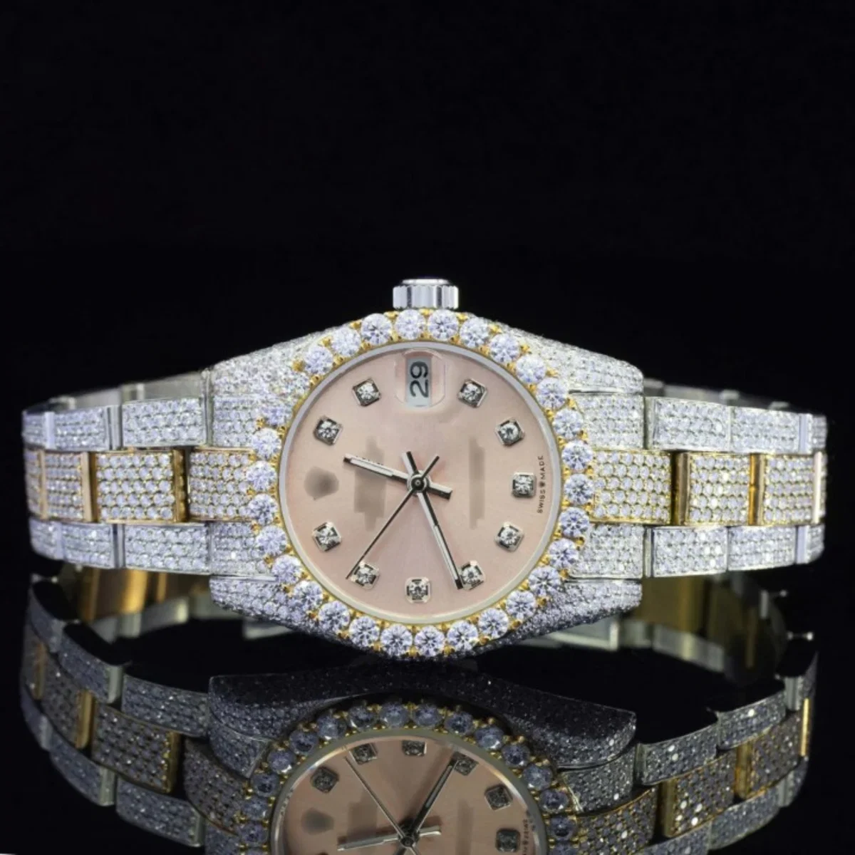 Luxurious Beige Dial Moissanite Iced Out Automatic Watch (view 3 of 7)