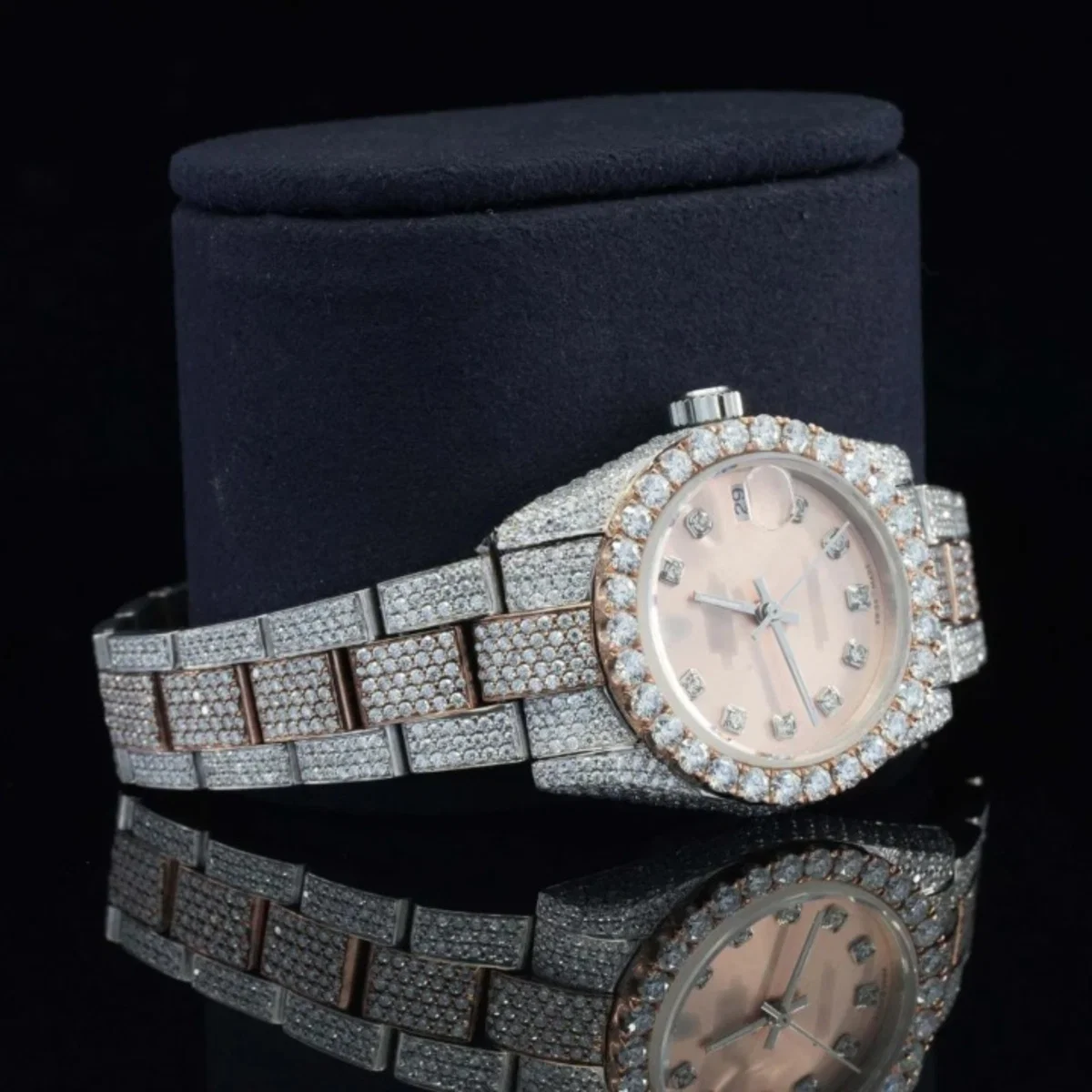 Luxurious Beige Dial Moissanite Iced Out Automatic Watch (view 4 of 7)