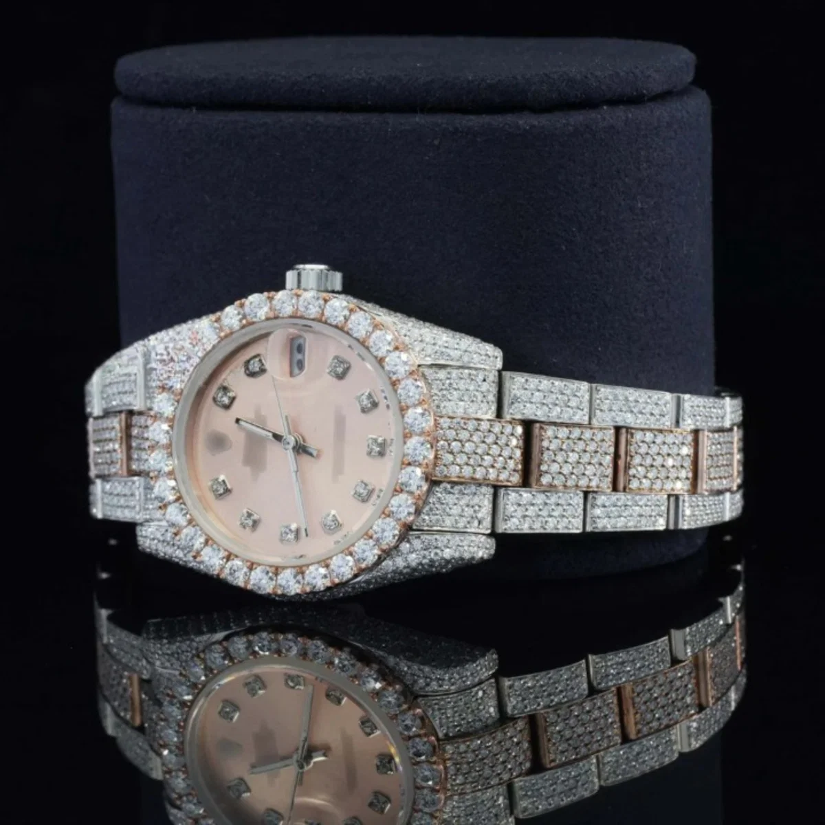 Luxurious Beige Dial Moissanite Iced Out Automatic Watch (view 5 of 7)