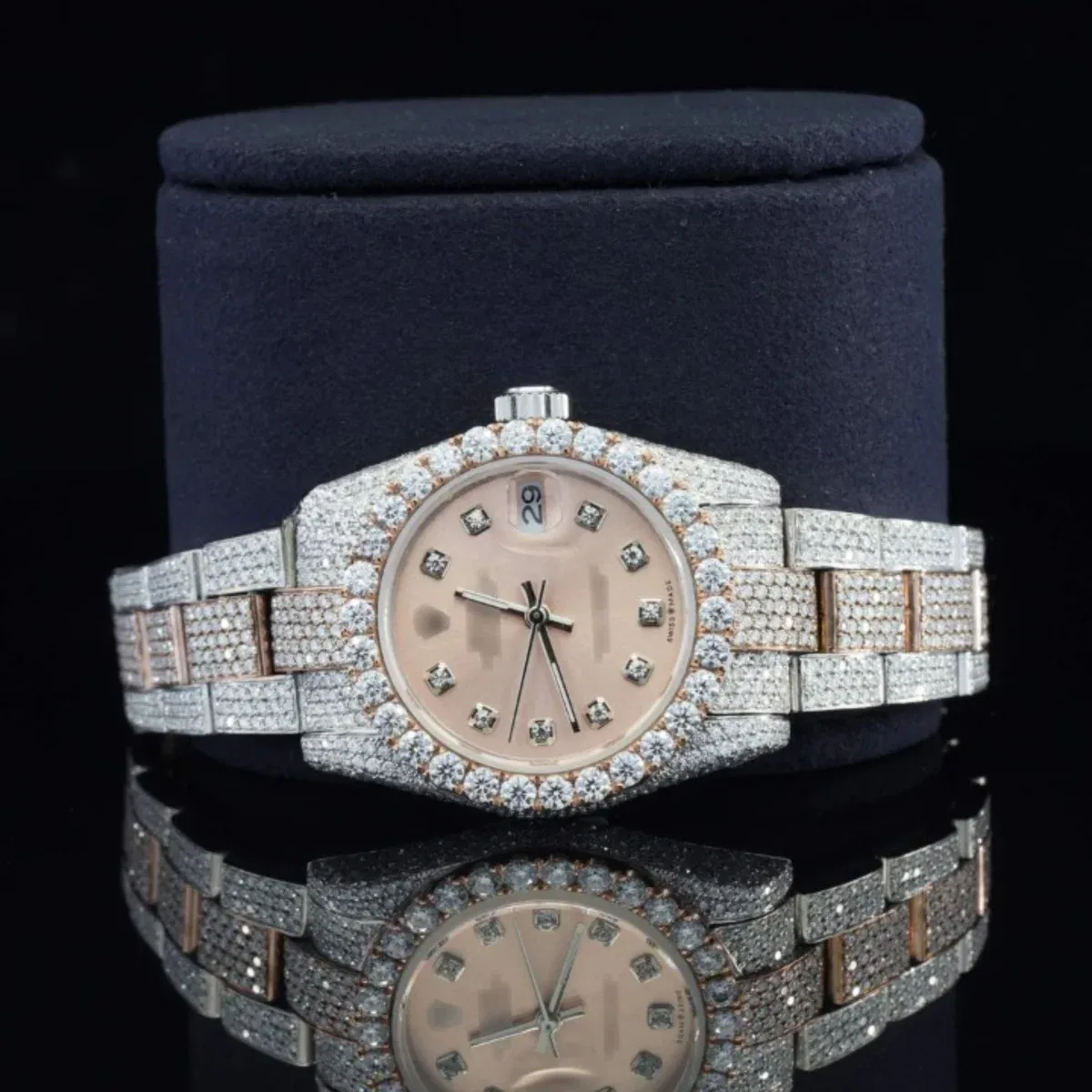 Luxurious Beige Dial Moissanite Iced Out Automatic Watch (view 7 of 7)