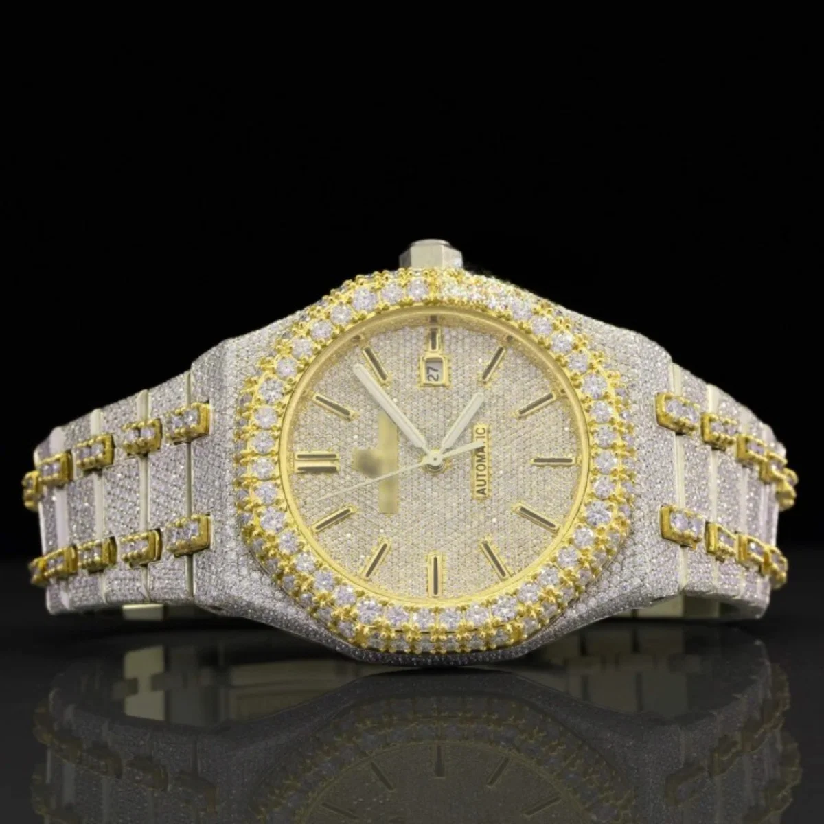 Luxurious Fully Iced Out Moissanite Dial Bust Down Automatic Watch (view 2 of 6)