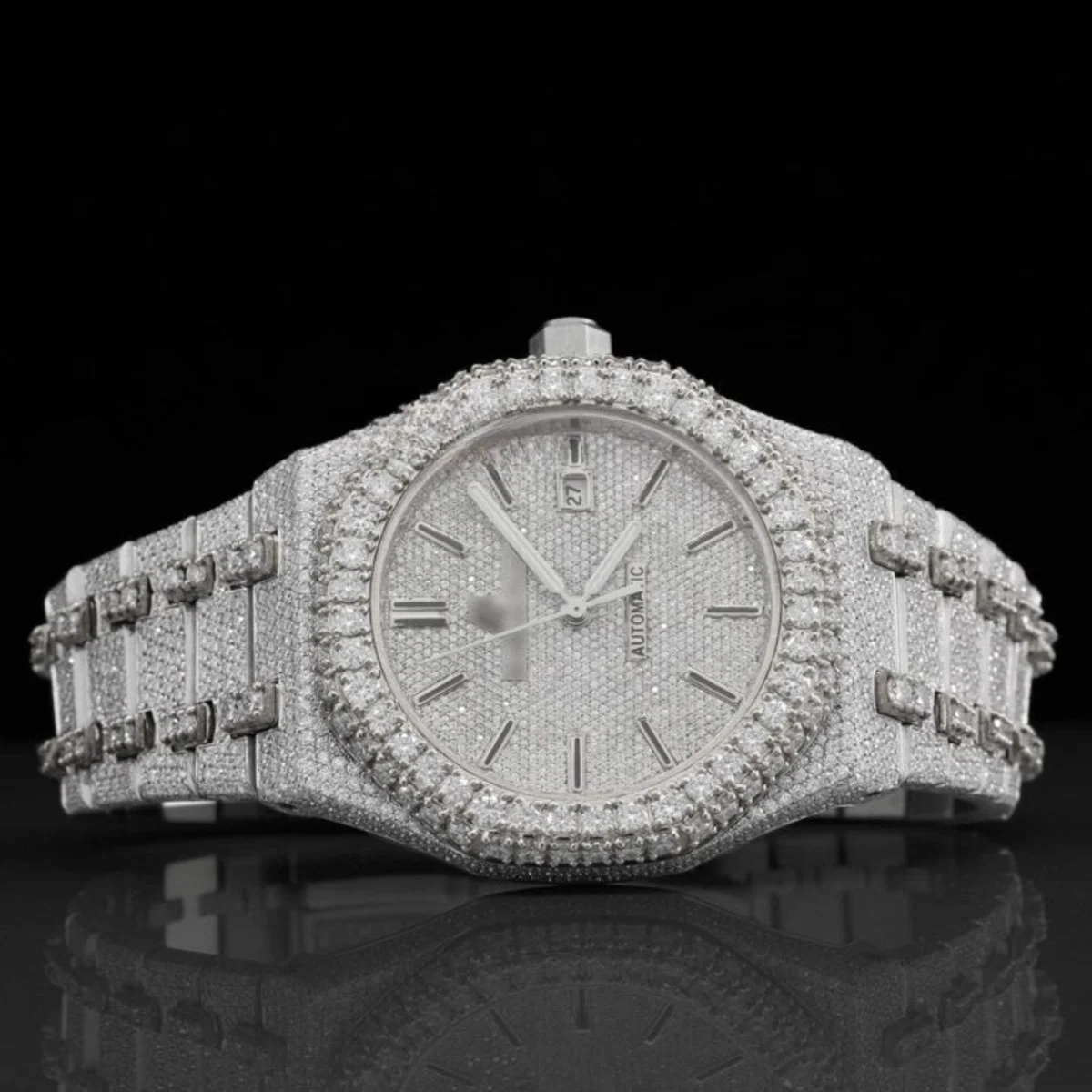 Luxurious Fully Iced Out Moissanite Dial Bust Down Automatic Watch (view 3 of 6)