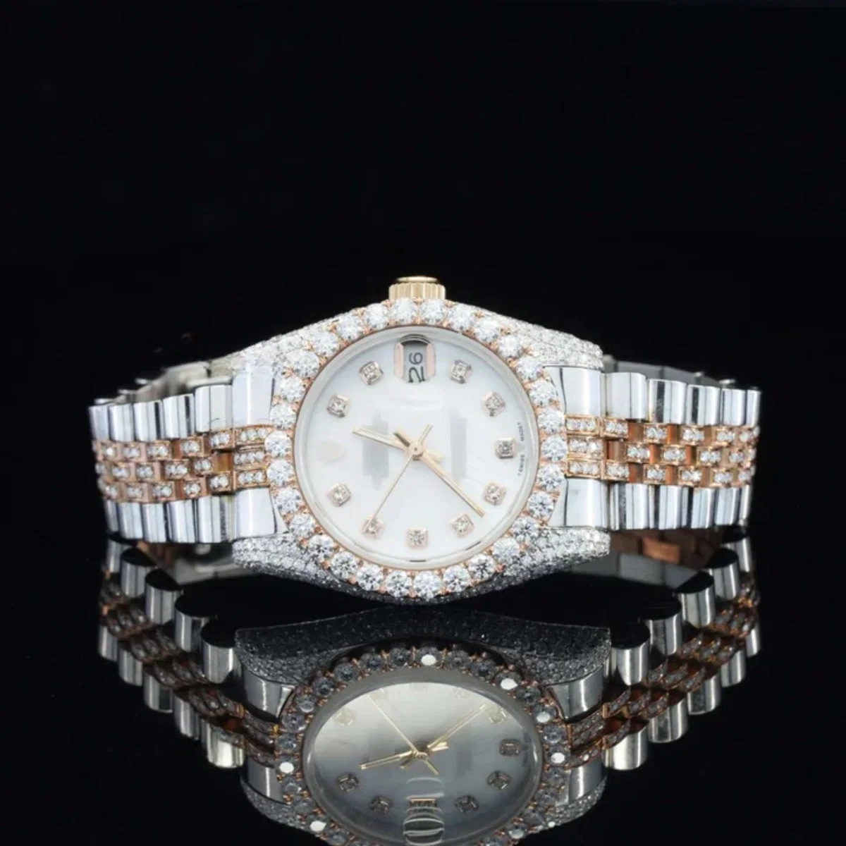 Luxurious White Dial Moissanite Watch Automatic Two Tone Watch (view 4 of 7)