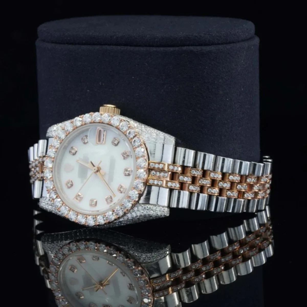 Luxurious White Dial Moissanite Watch Automatic Two Tone Watch (view 5 of 7)