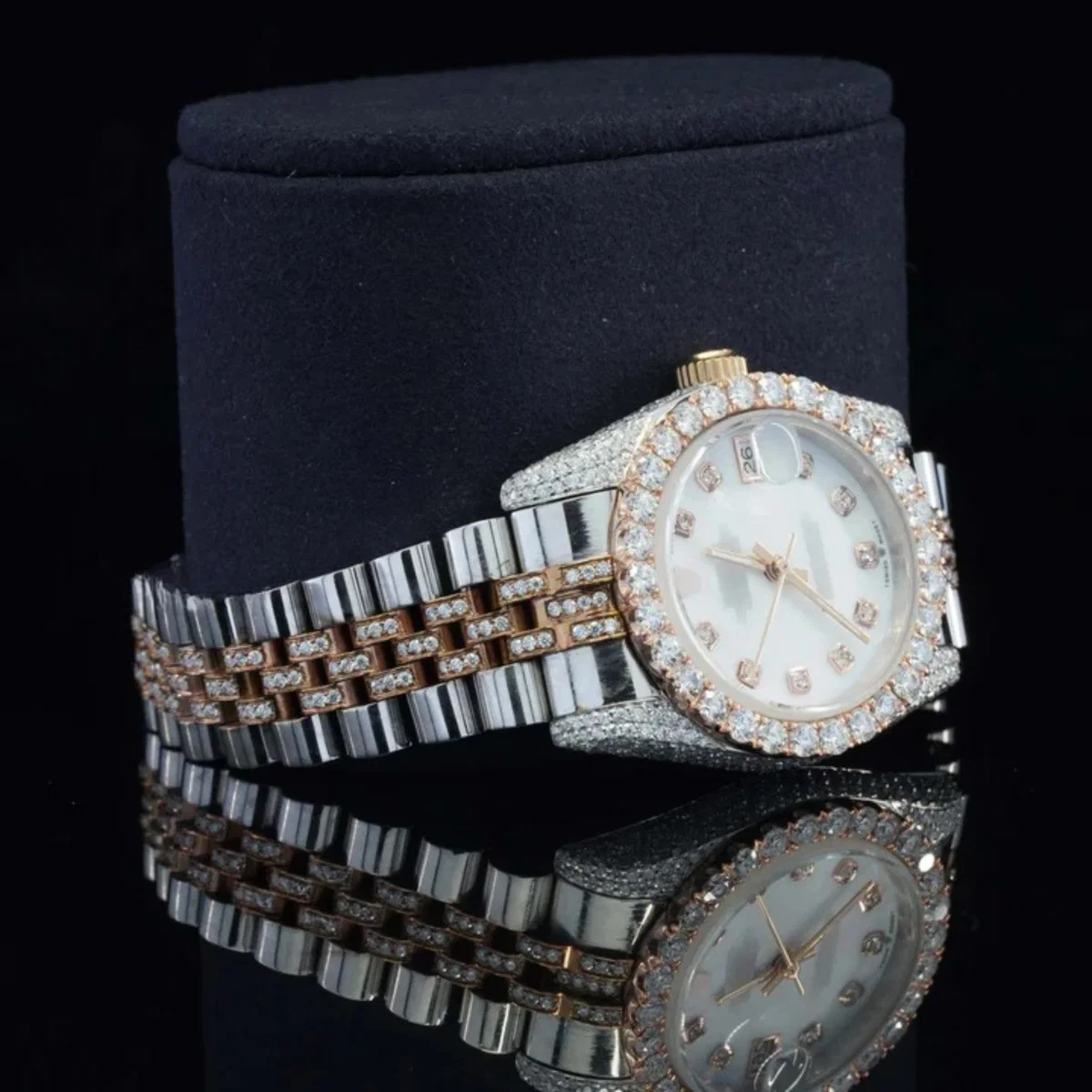 Luxurious White Dial Moissanite Watch Automatic Two Tone Watch (view 6 of 7)