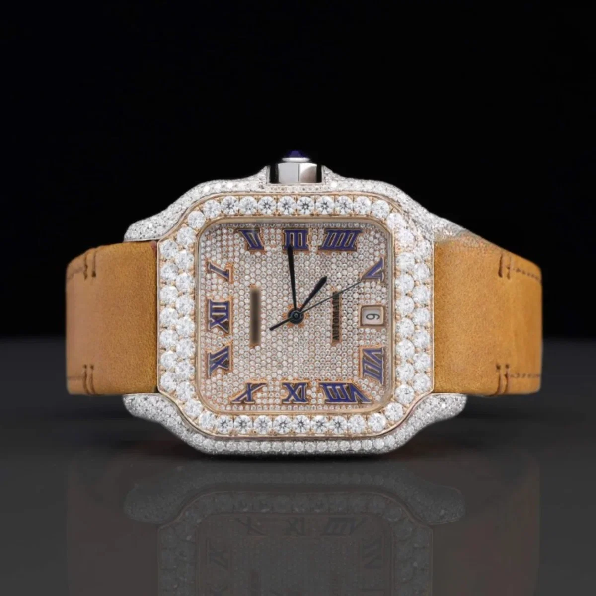 Luxury Brown Leather Belt Moissanite Diamond Iced Out Watch For Men (view 2 of 6)