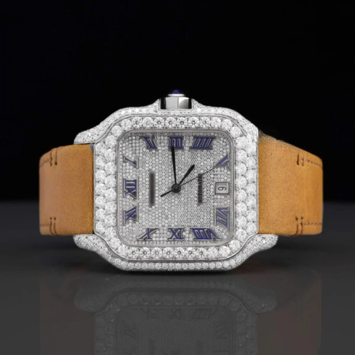 Luxury Brown Leather Belt Moissanite Diamond Iced Out Watch For Men (view 3 of 6)
