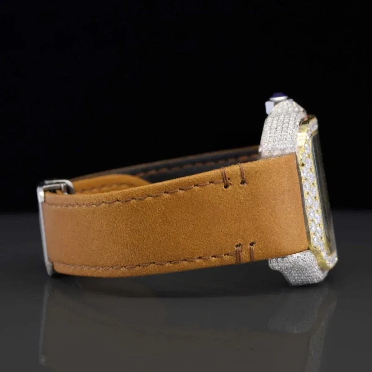 Luxury Brown Leather Belt Moissanite Diamond Iced Out Watch For Men (view 4 of 6)