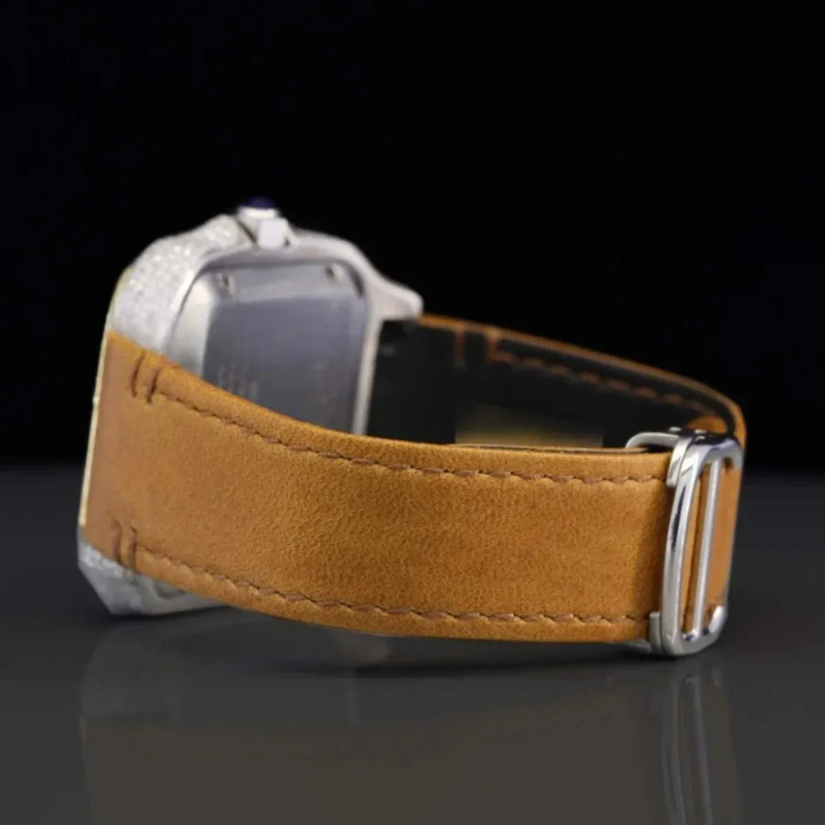 Luxury Brown Leather Belt Moissanite Diamond Iced Out Watch For Men (view 5 of 6)