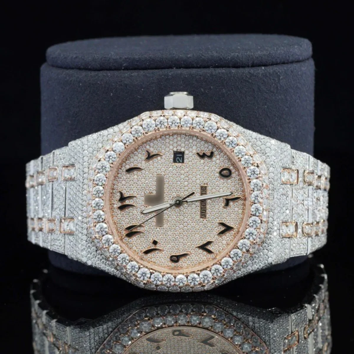 Luxury Moissanite Watch Iced Out Arabic Numericals Automatic Movement For Men (view 3 of 7)