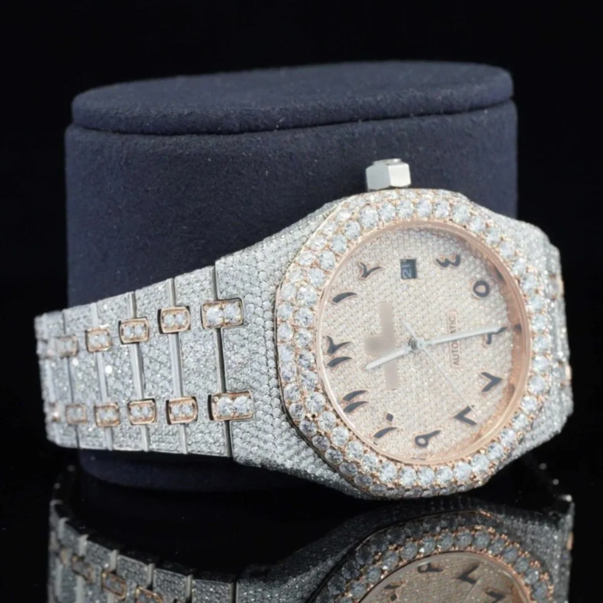 Luxury Moissanite Watch Iced Out Arabic Numericals Automatic Movement For Men (view 5 of 7)
