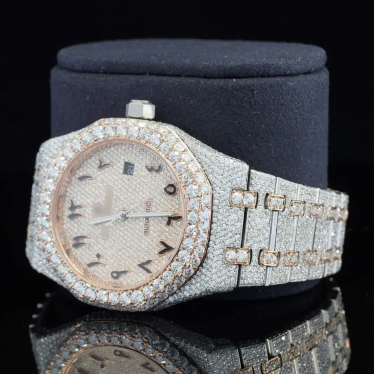 Luxury Moissanite Watch Iced Out Arabic Numericals Automatic Movement For Men (view 6 of 7)