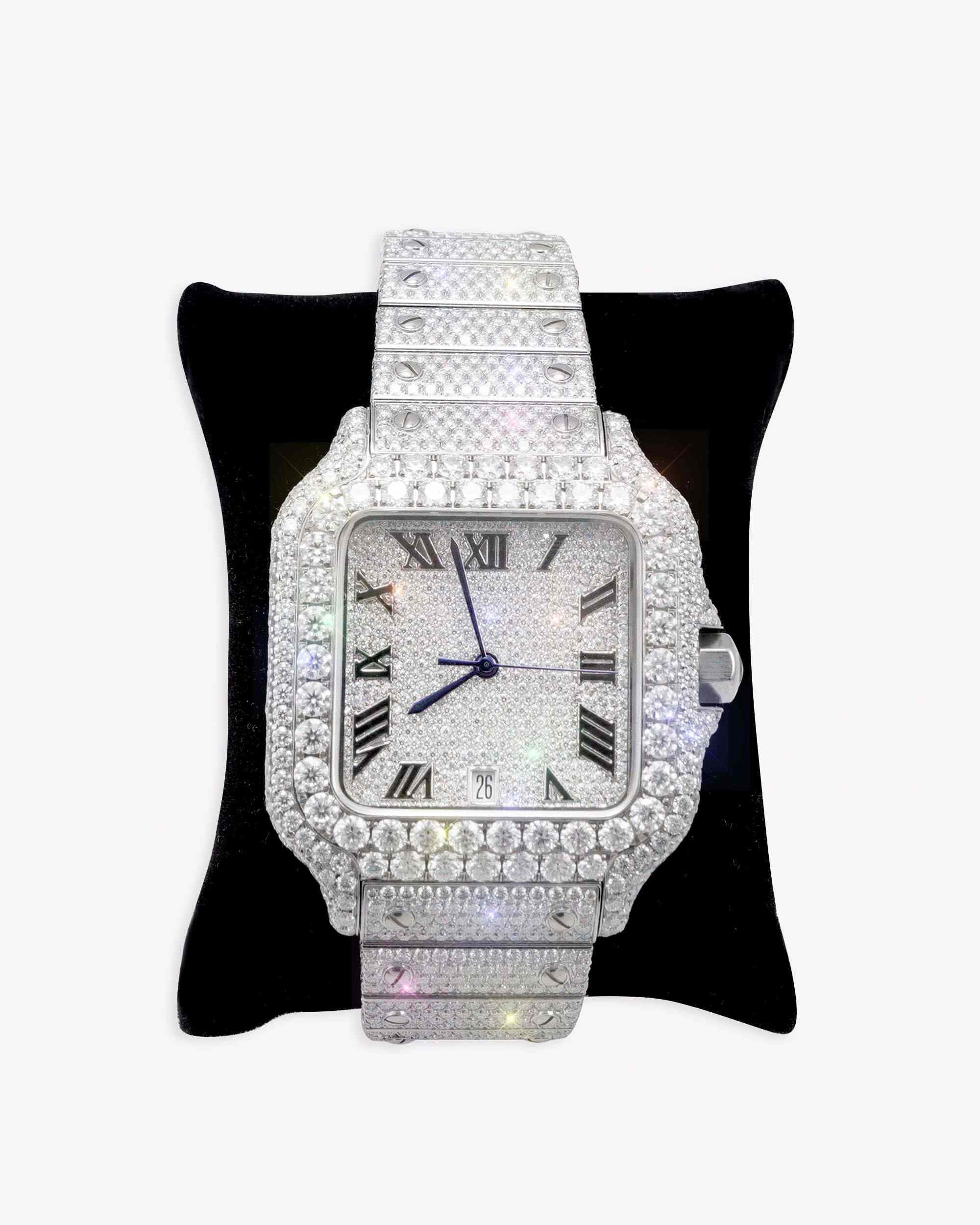 Men's VVS Moissanite Watch | 42MM | 16CT Bust Down | 14K White Gold (view 12 of 14)