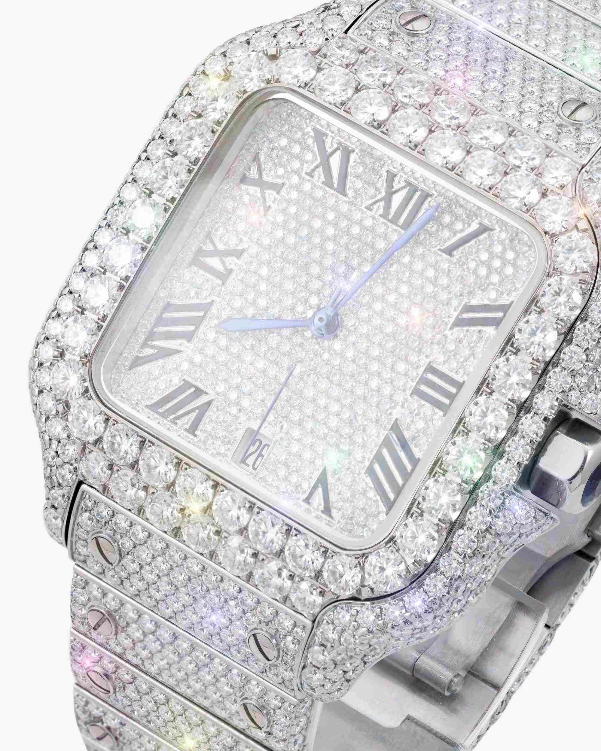 Men's VVS Moissanite Watch | 42MM | 16CT Bust Down | 14K White Gold (view 13 of 14)