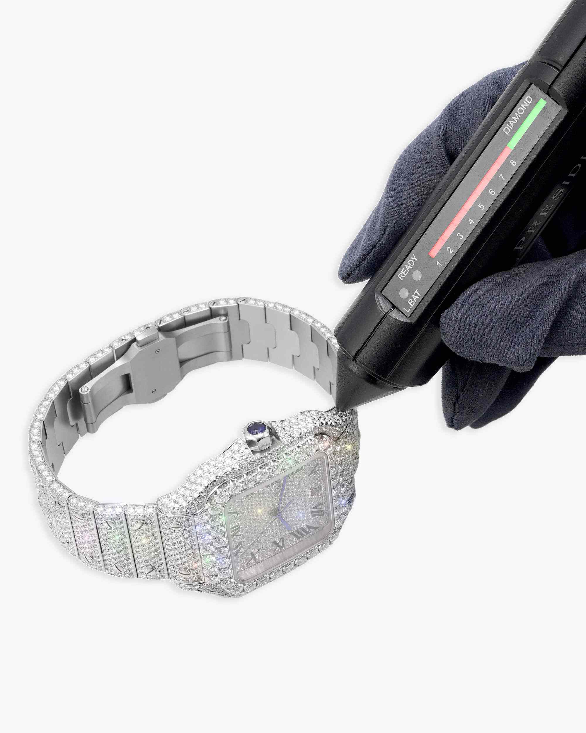 Men's VVS Moissanite Watch | 42MM | 16CT Bust Down | 14K White Gold (view 14 of 14)