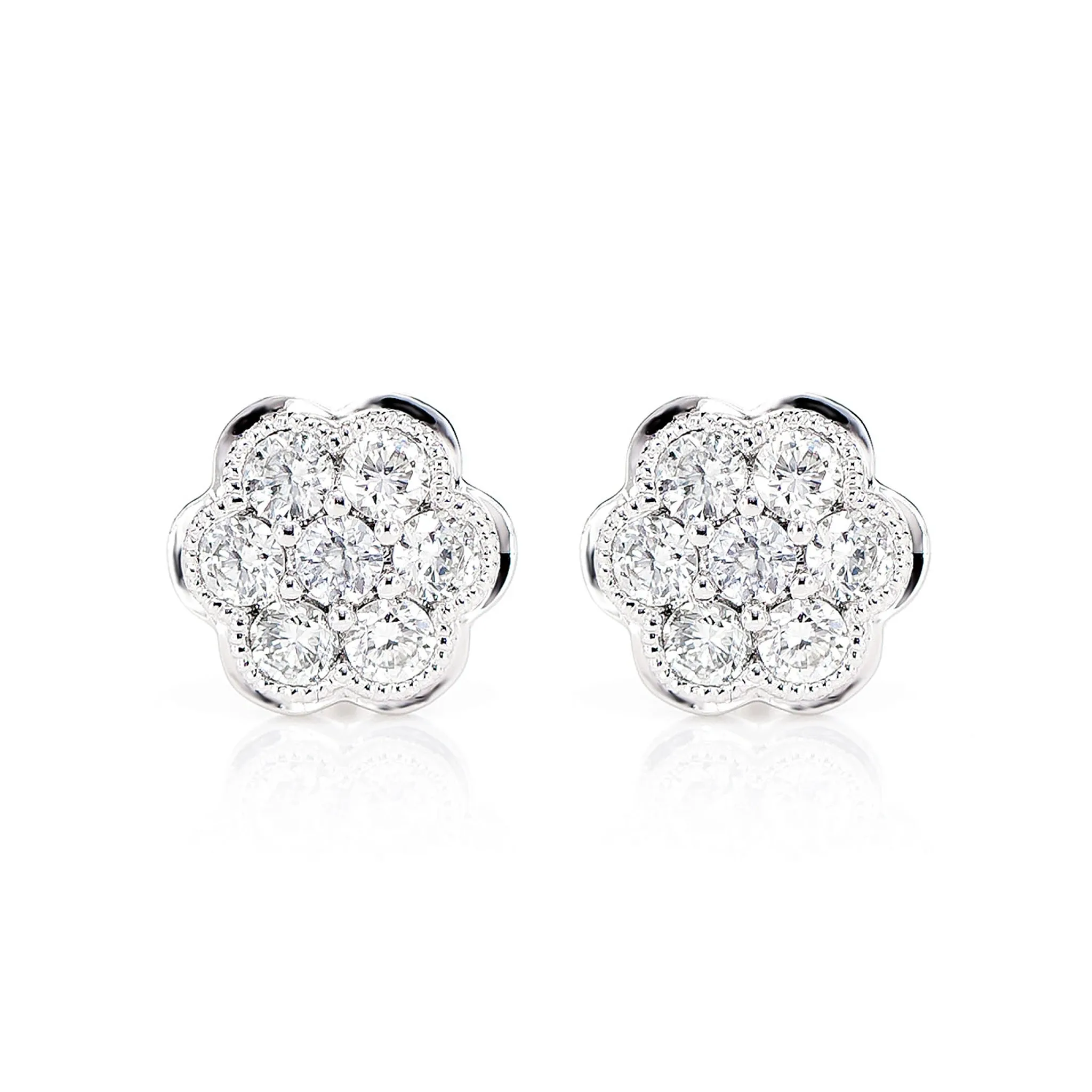 Milgrain Flower Cluster Diamond Stud Earrings 0.25ctw - in white gold