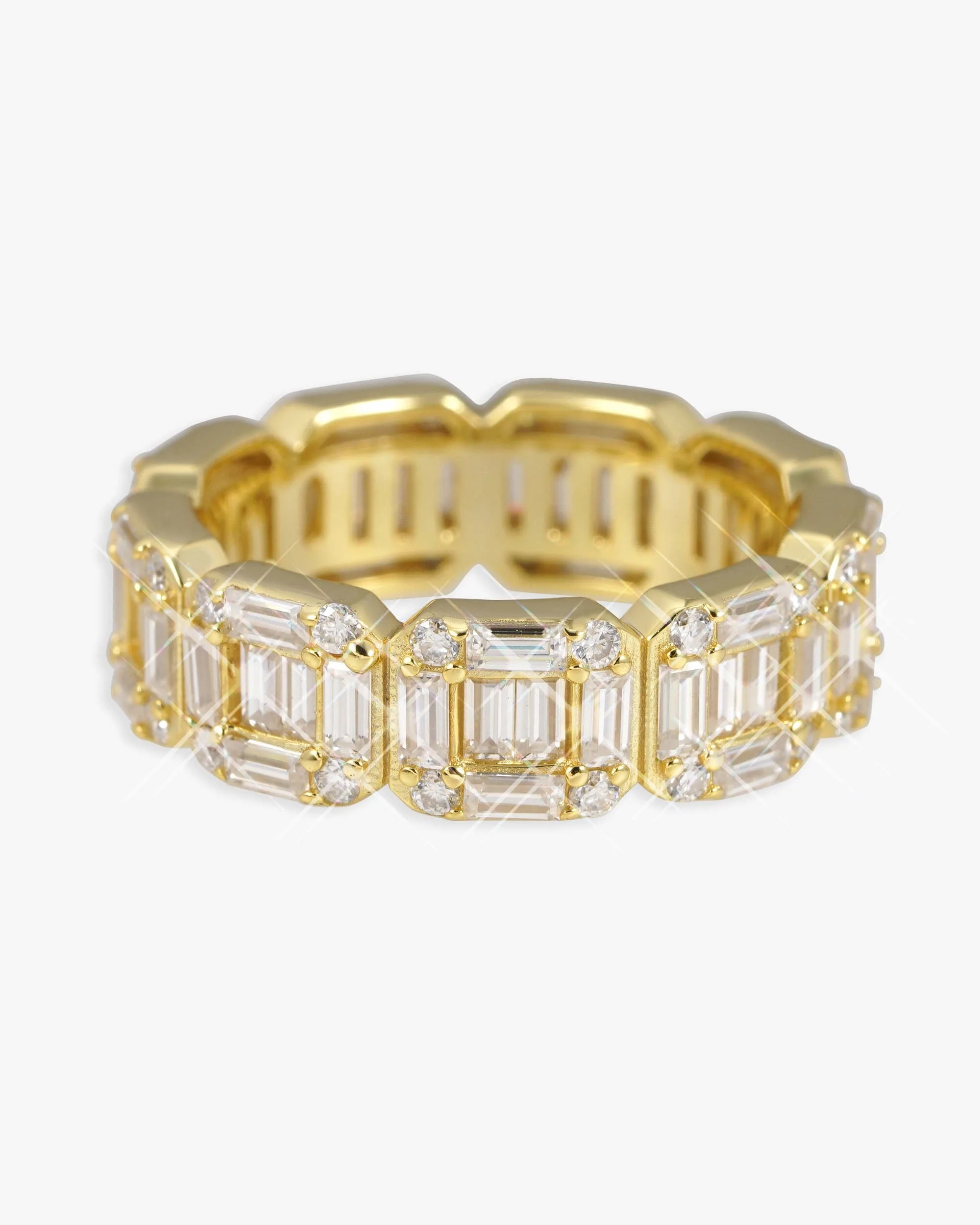 Moissanite 3-Row Baguette Band Ring 14K Gold (view 5 of 12)