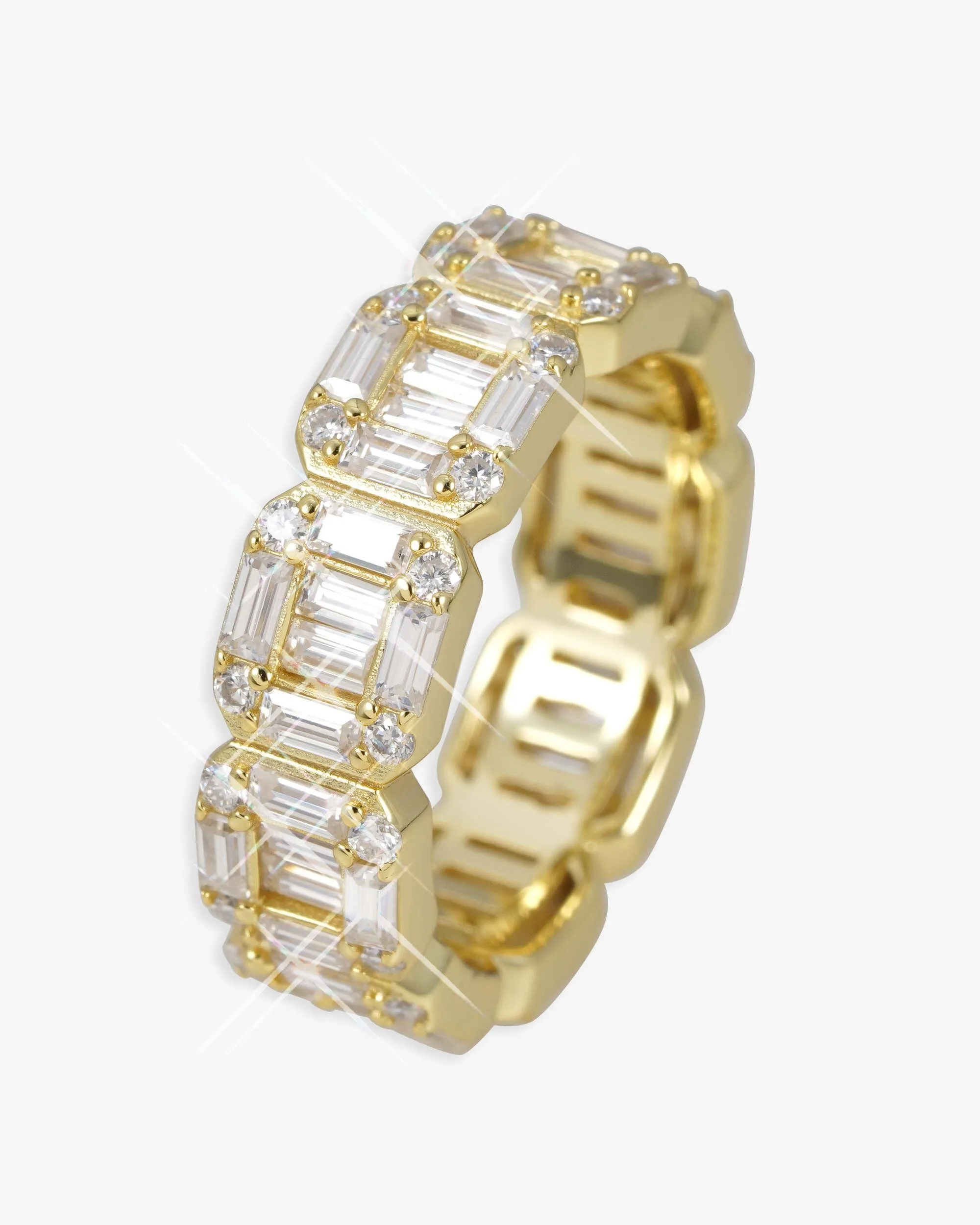 Moissanite 3-Row Baguette Band Ring 14K Gold (view 7 of 12)