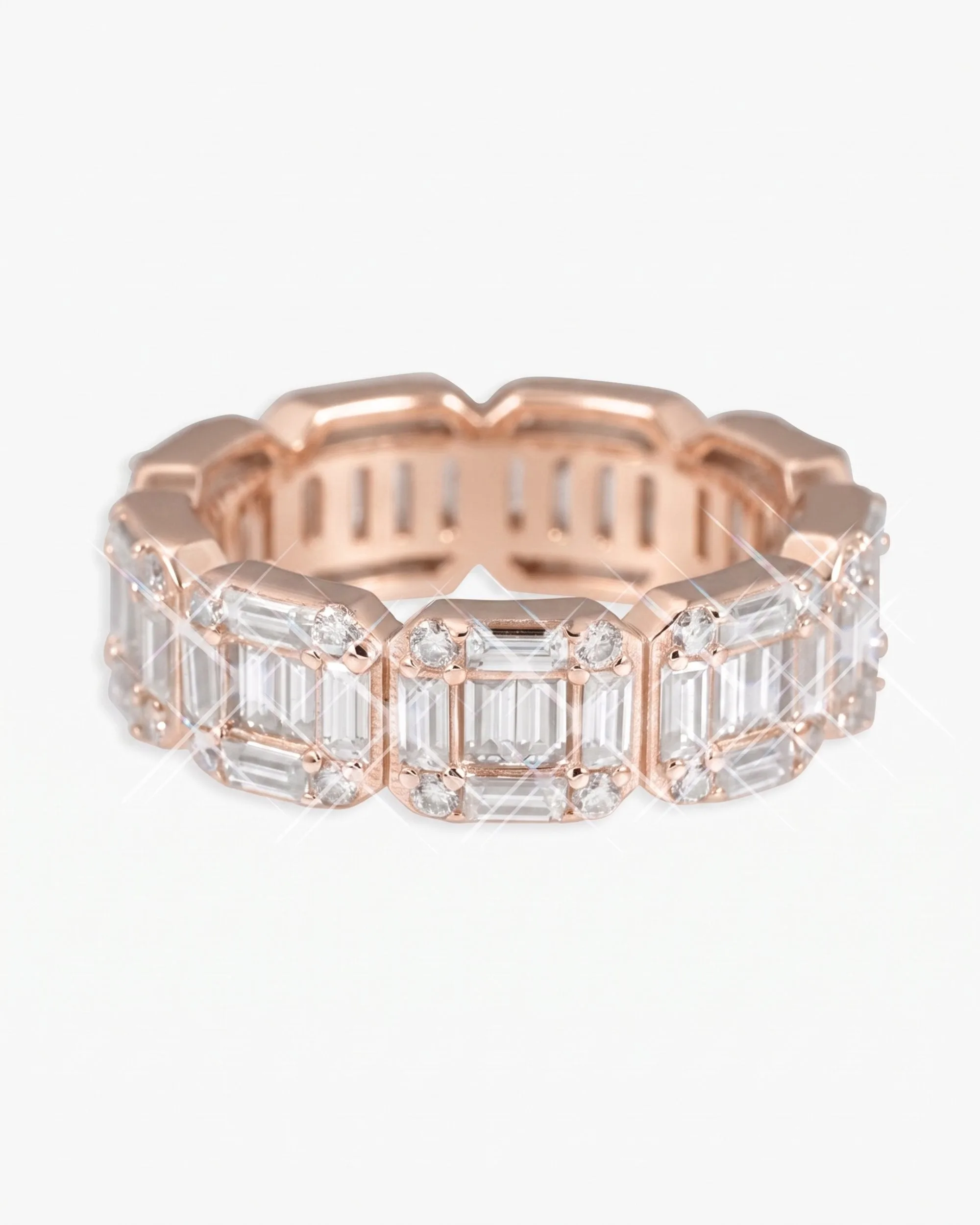 Moissanite 3-Row Baguette Band Ring 14K Gold (view 9 of 12)