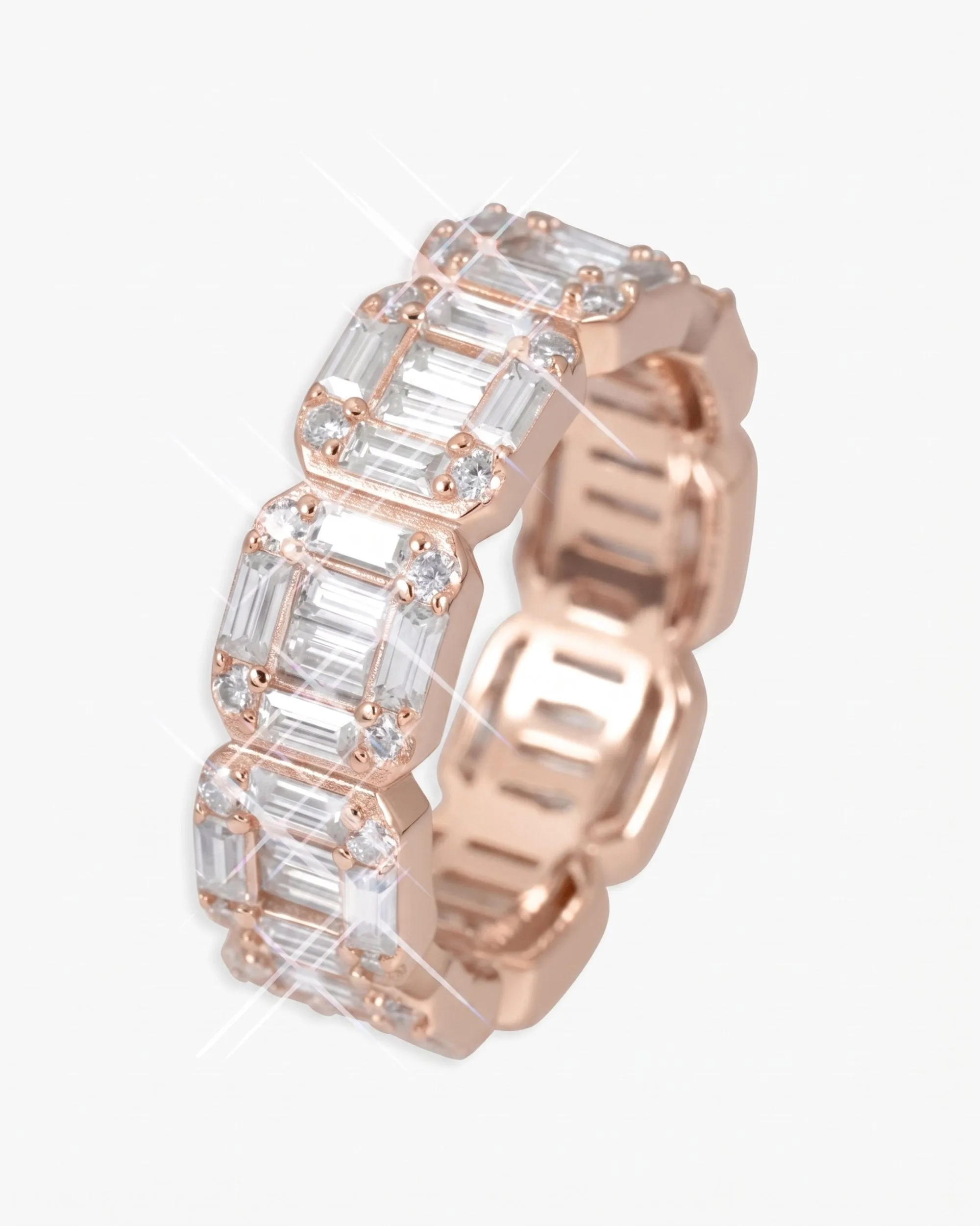Moissanite 3-Row Baguette Band Ring 14K Gold (view 11 of 12)