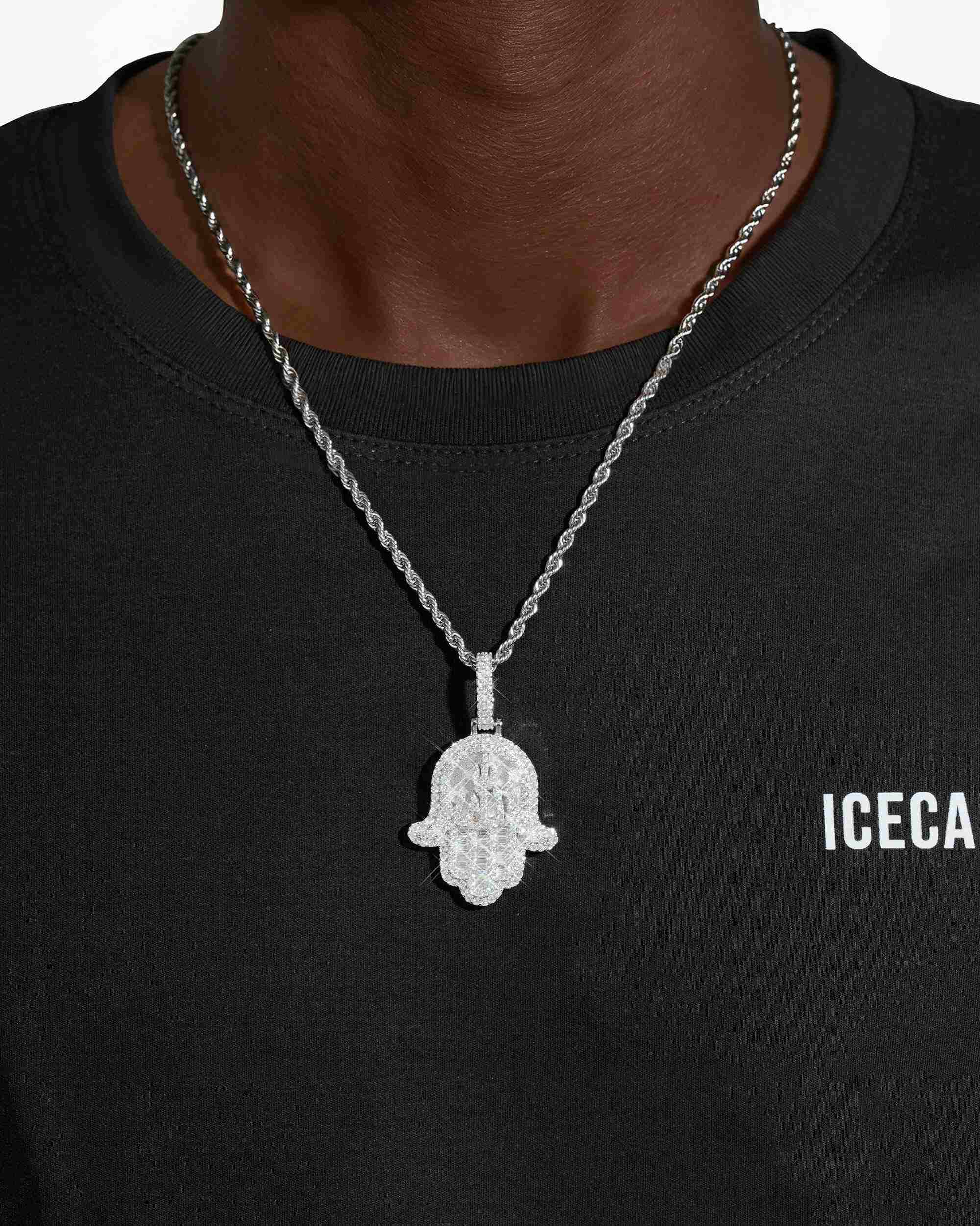 Moissanite Allah Hamsa Hand Pendant 14K Gold (view 2 of 12)