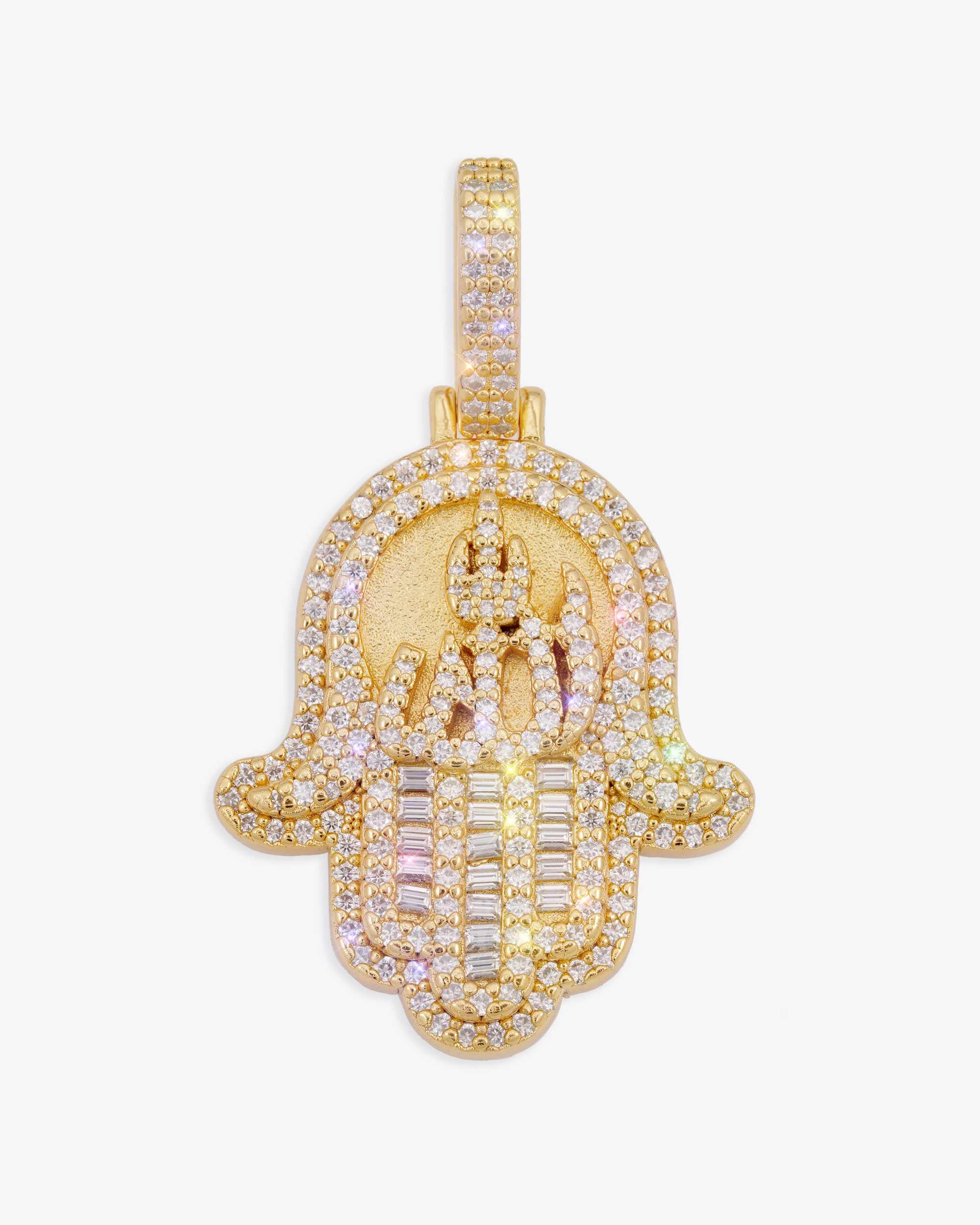 Moissanite Allah Hamsa Hand Pendant 14K Gold (view 6 of 12)