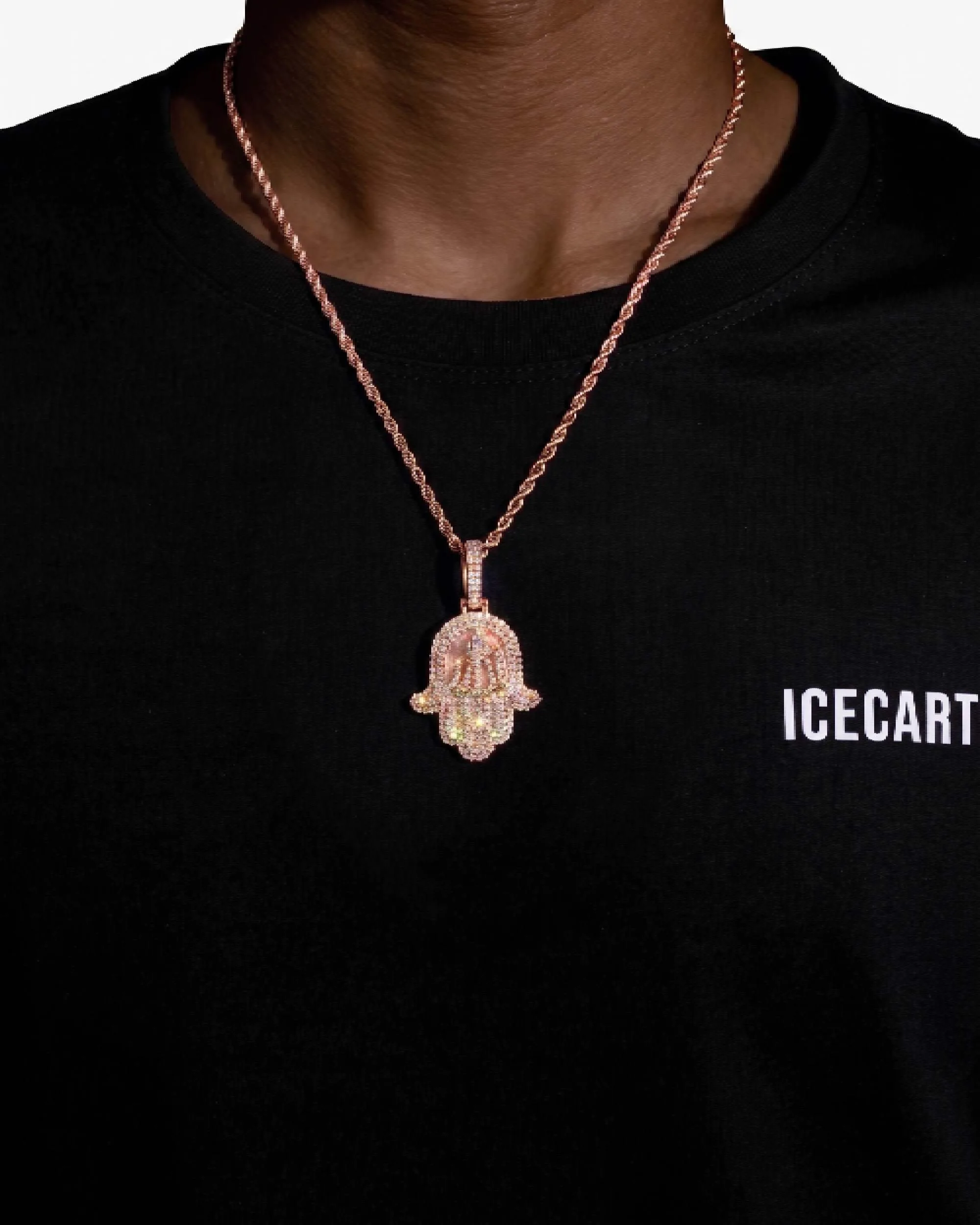 Moissanite Allah Hamsa Hand Pendant 14K Gold (view 12 of 12)