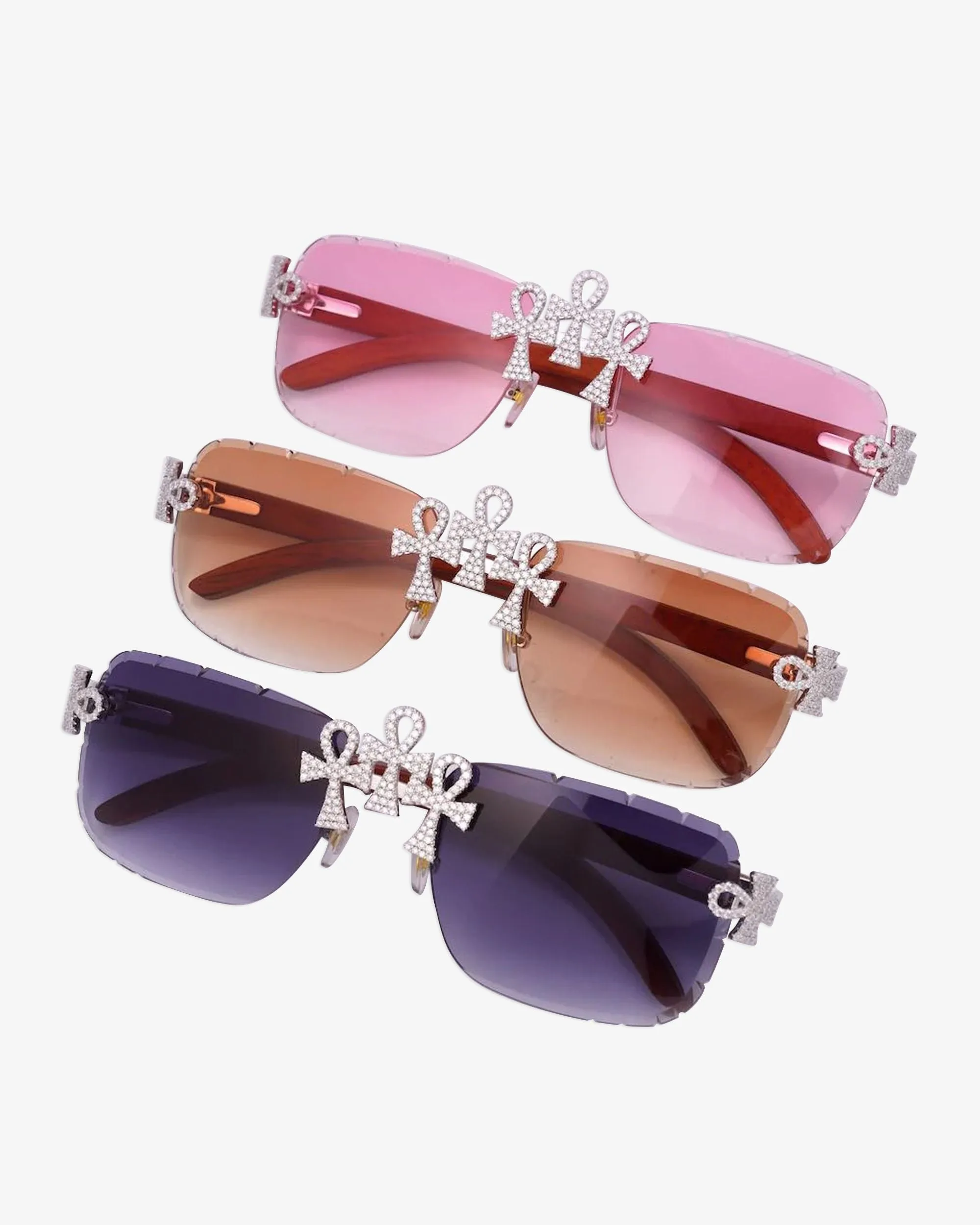 Moissanite Ankh Cross Sunglasses 14K Gold - pendant