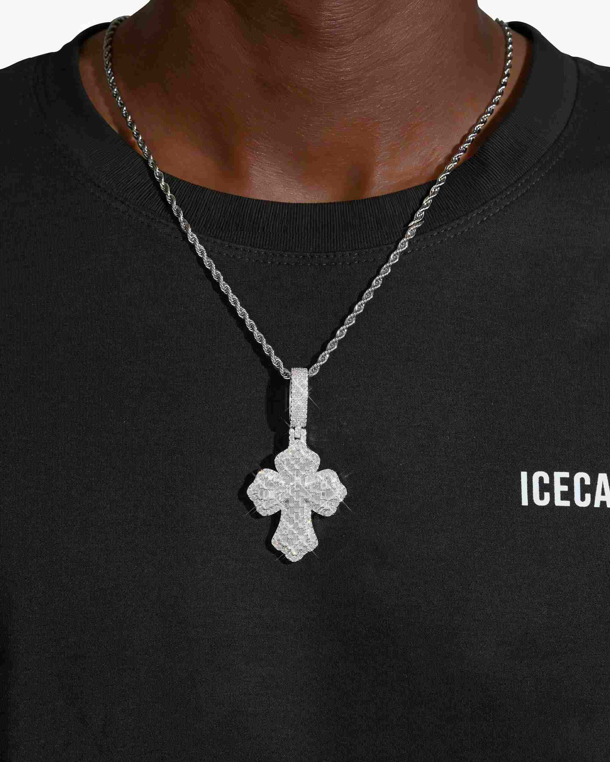 Moissanite Baguette Cross Pendant 14K Gold (view 2 of 12)