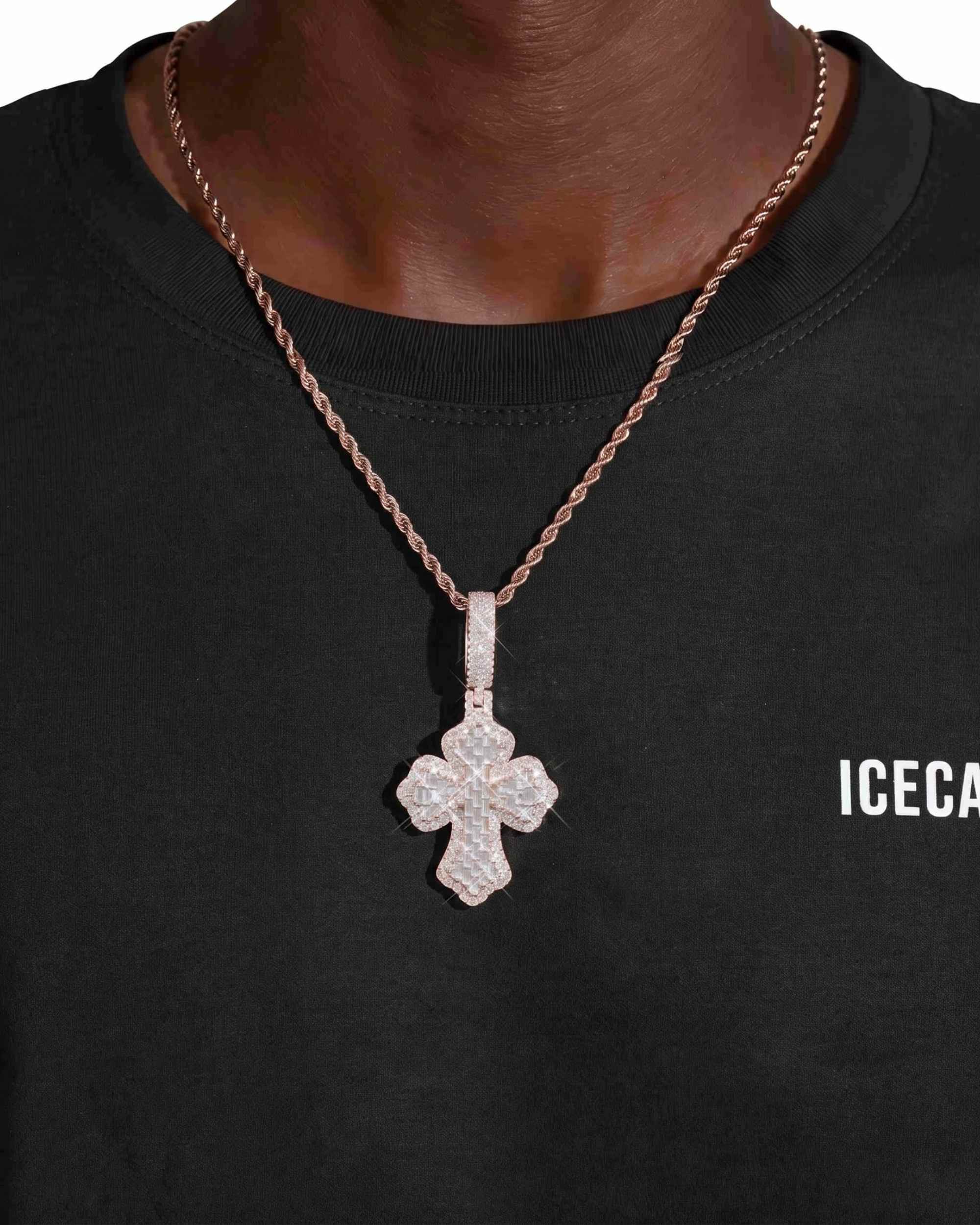 Moissanite Baguette Cross Pendant 14K Gold (view 7 of 12)
