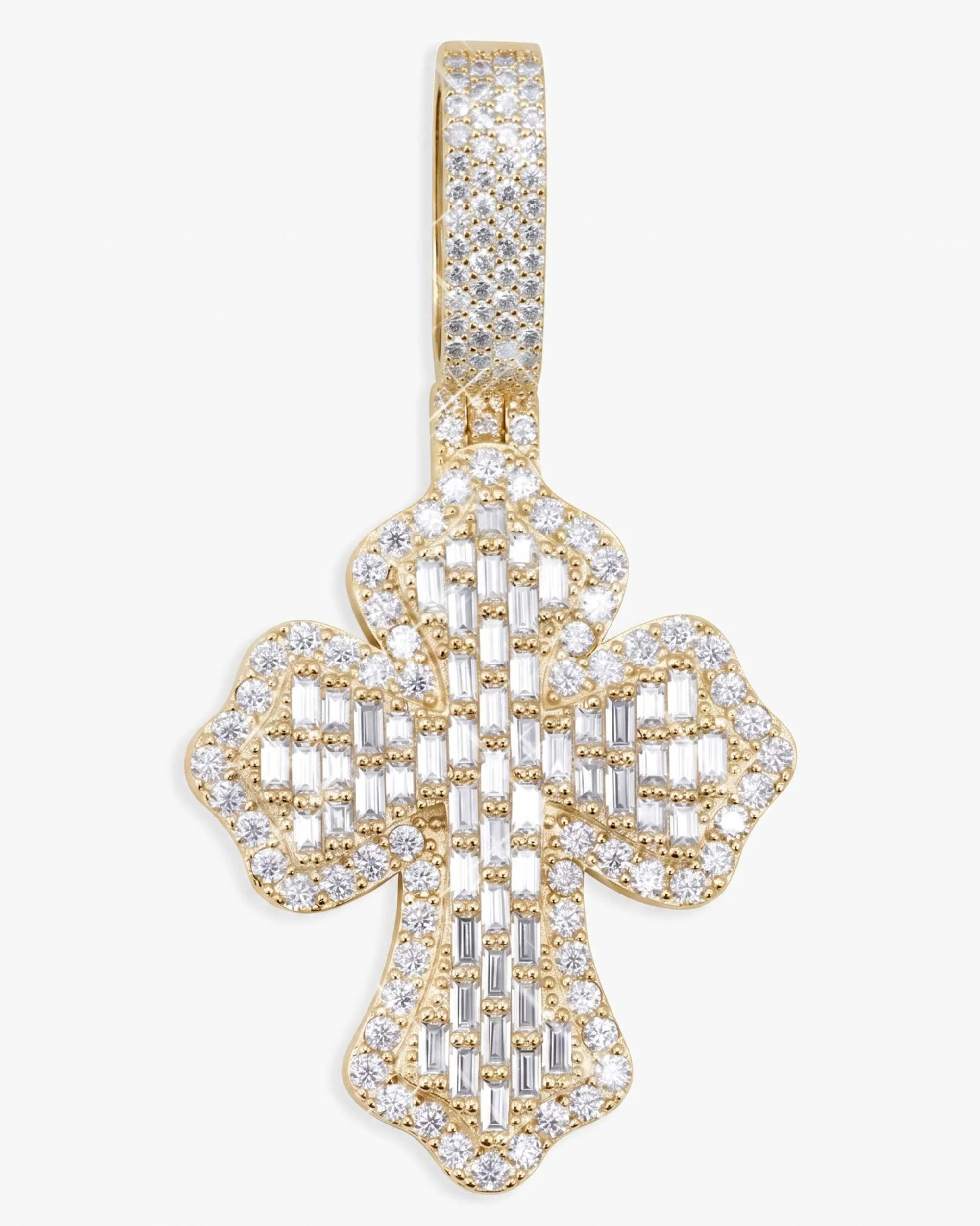 Moissanite Baguette Cross Pendant 14K Gold (view 10 of 12)