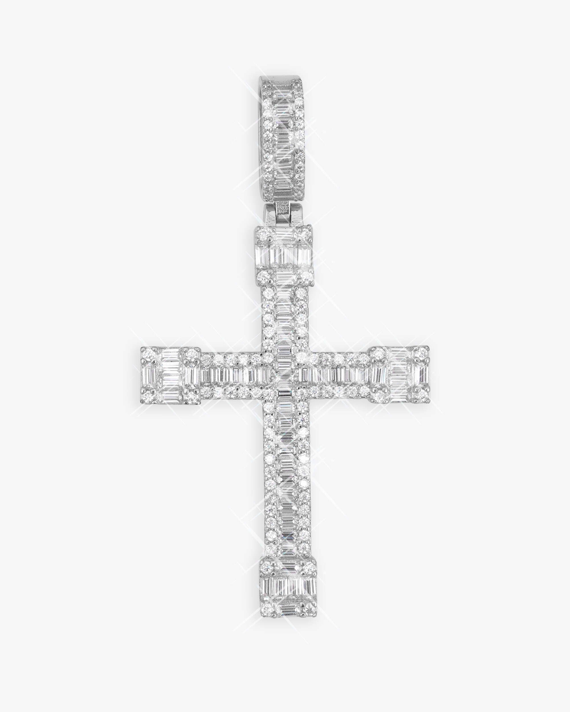 Moissanite Baguette Cut Cross Pendant 14K Gold