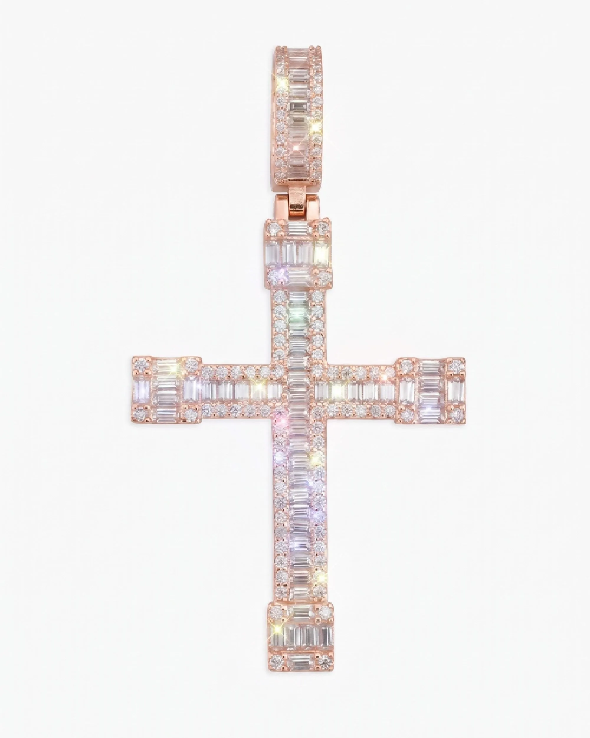 Moissanite Baguette Cut Cross Pendant 14K Gold (view 9 of 11)