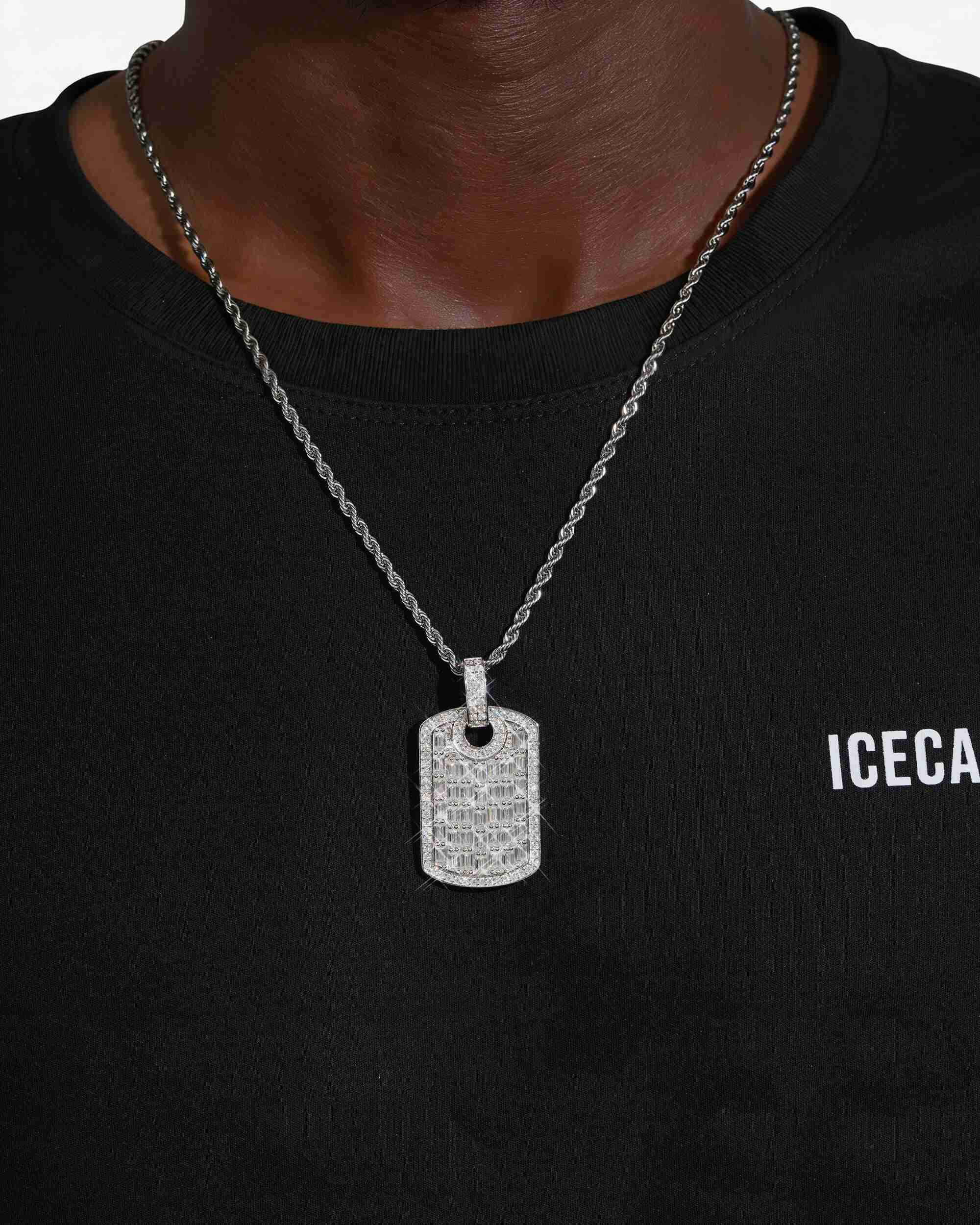 Moissanite Baguette Dog Tag Pendant 14K Gold (view 2 of 5)