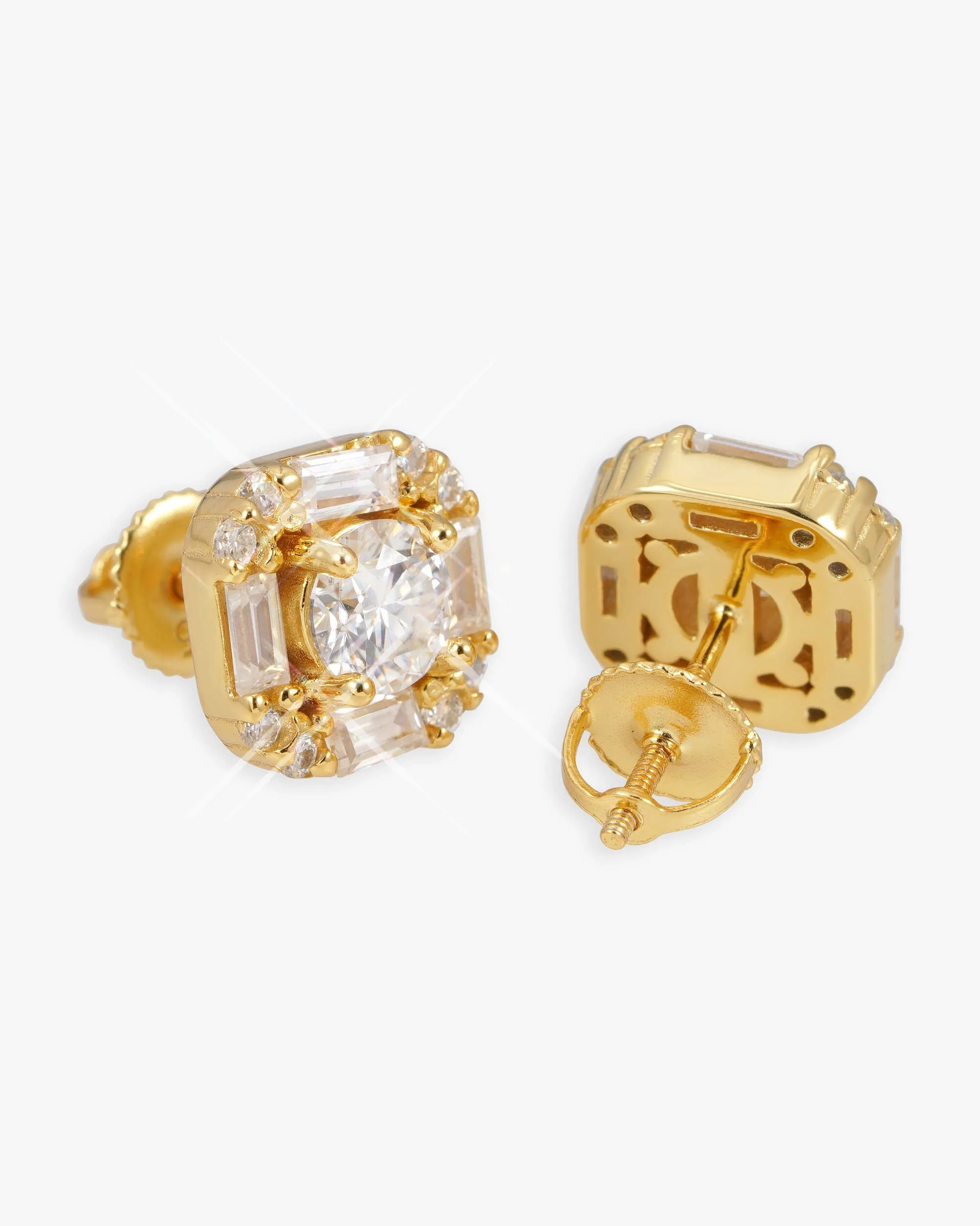 Moissanite Baguette Halo Stud Earrings 14K Gold (view 2 of 6)