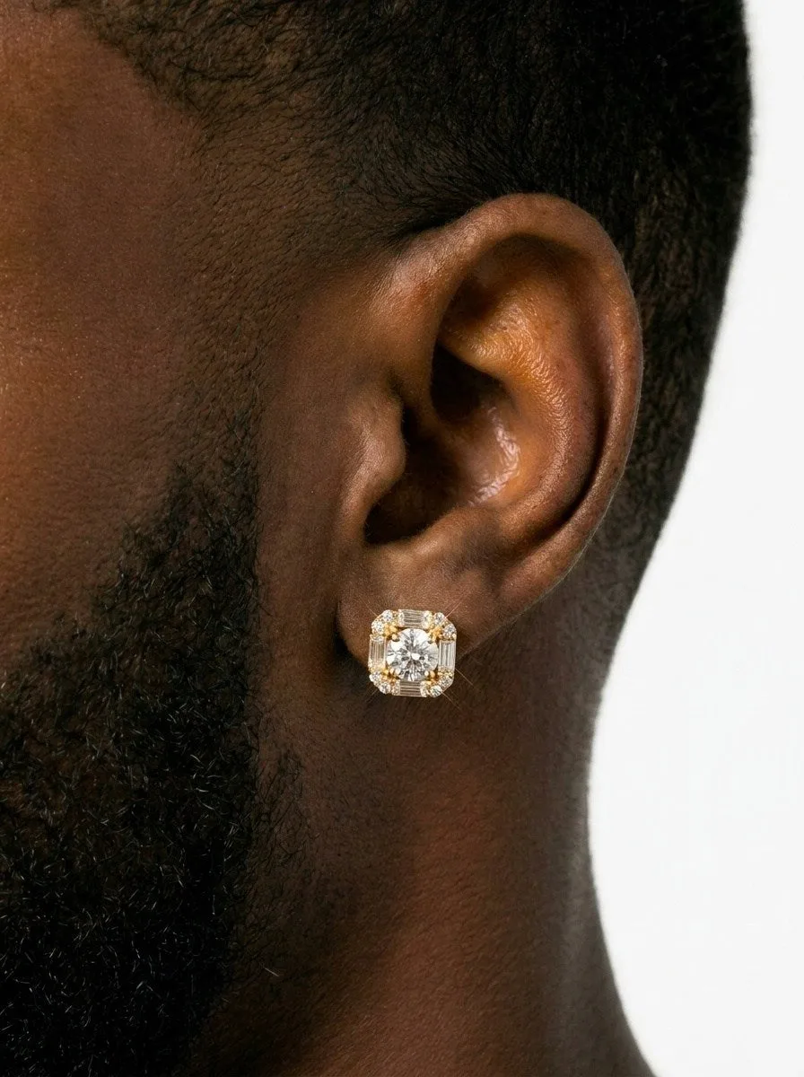 Moissanite Baguette Halo Stud Earrings 14K Gold (view 4 of 6)