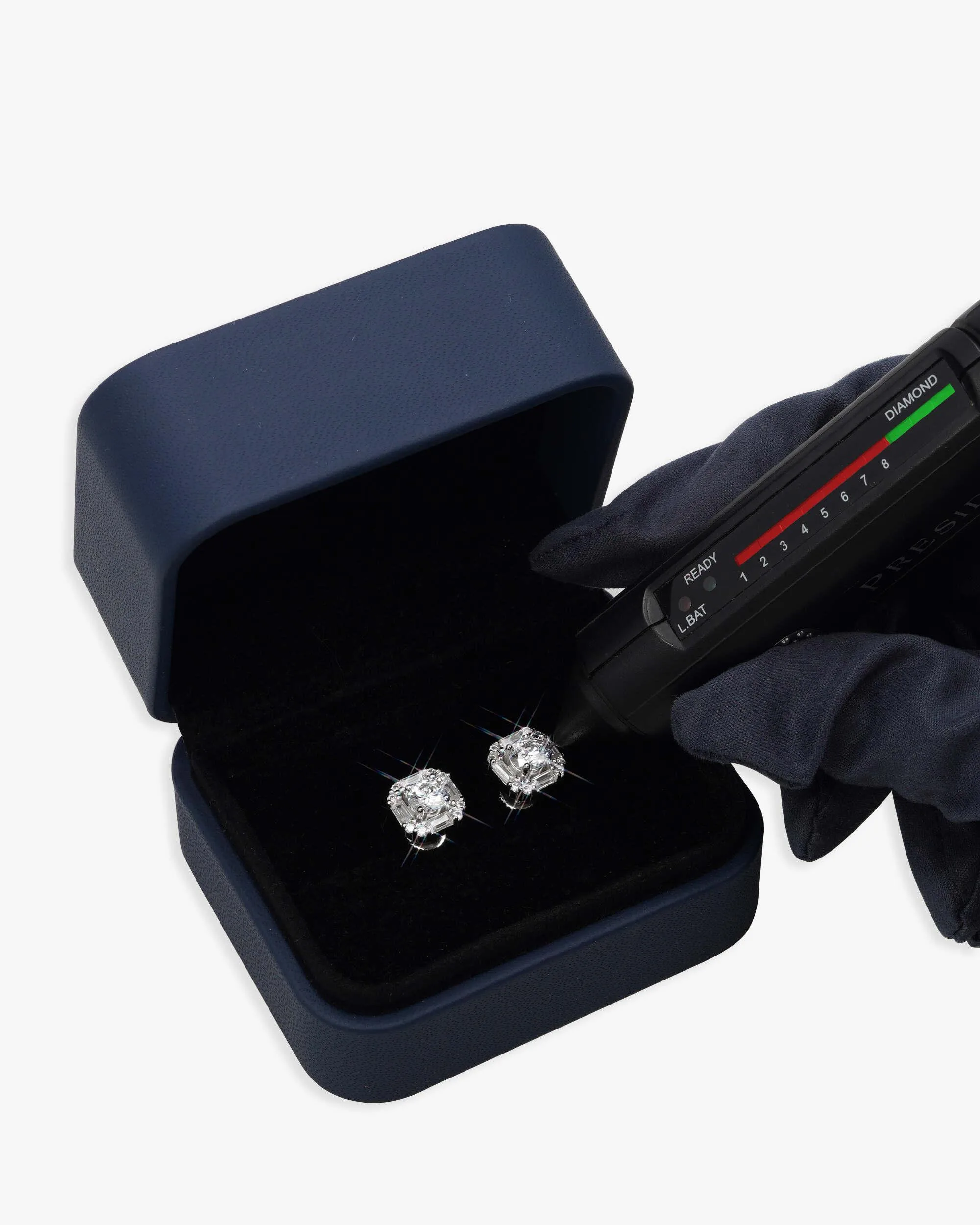Moissanite Baguette Halo Stud Earrings 14K Gold (view 5 of 6)
