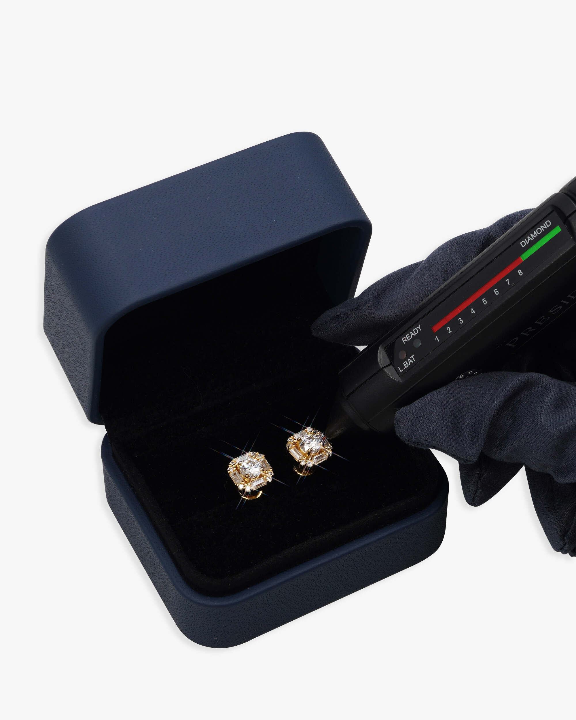 Moissanite Baguette Halo Stud Earrings 14K Gold (view 6 of 6)