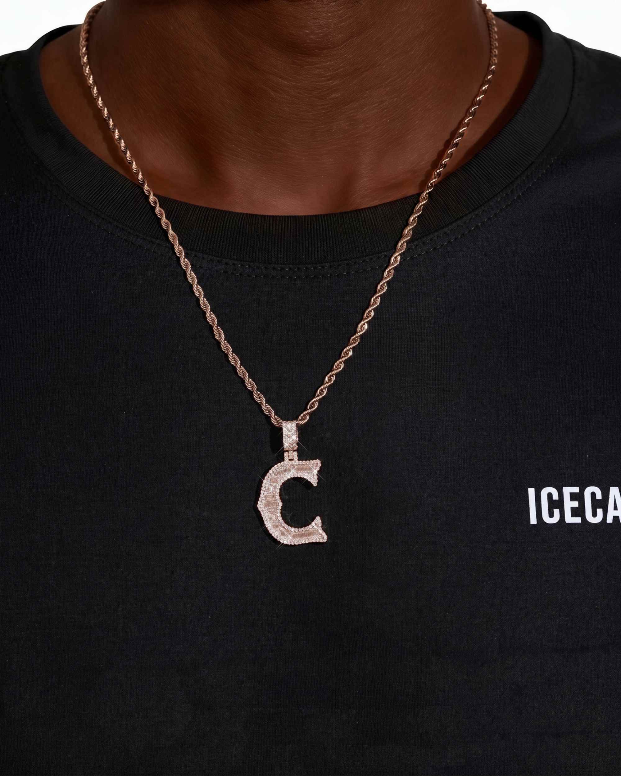 Moissanite Baguette Letter "C" Pendant - in white gold (view 6 of 12)