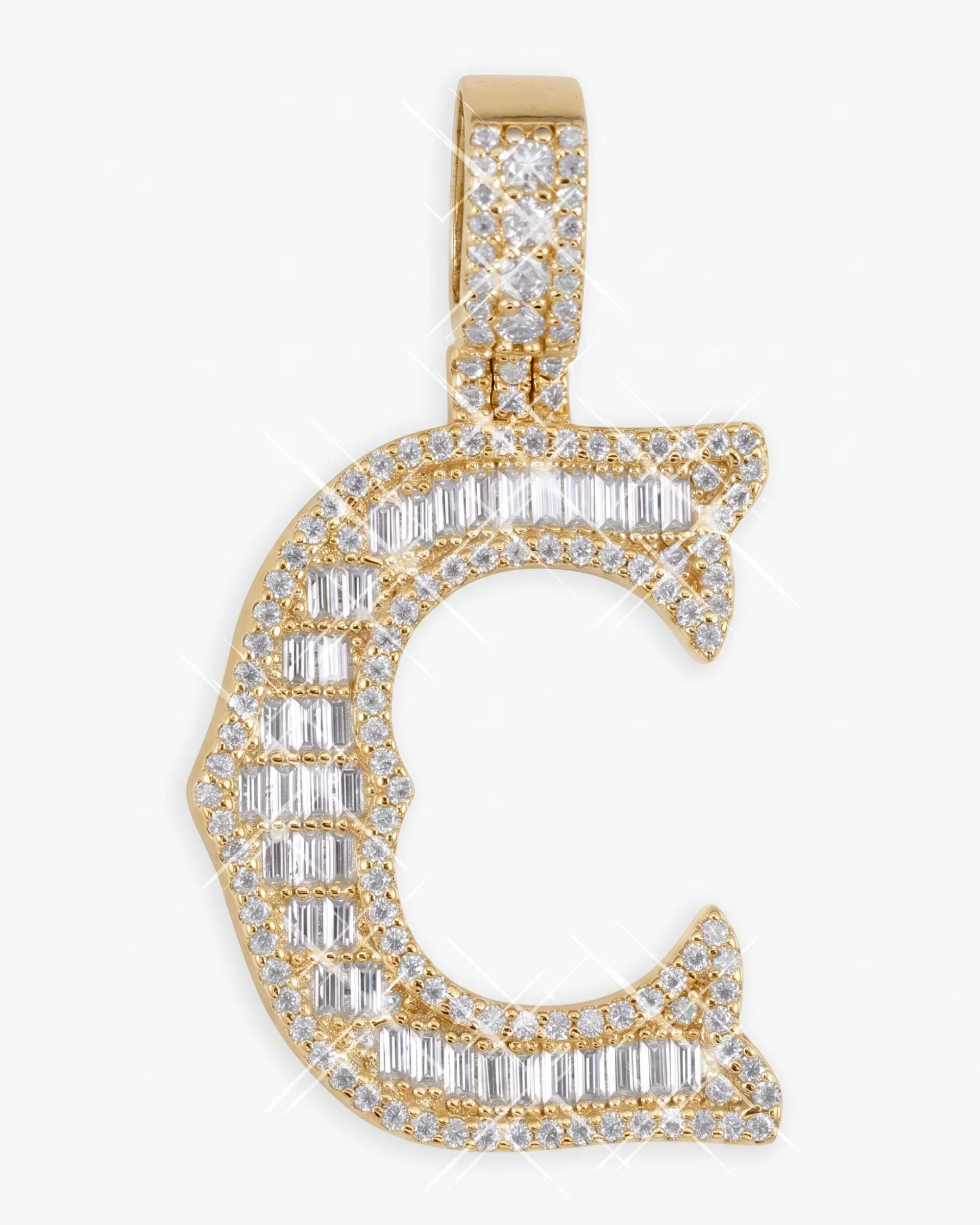Moissanite Baguette Letter "C" Pendant - in white gold (view 9 of 12)