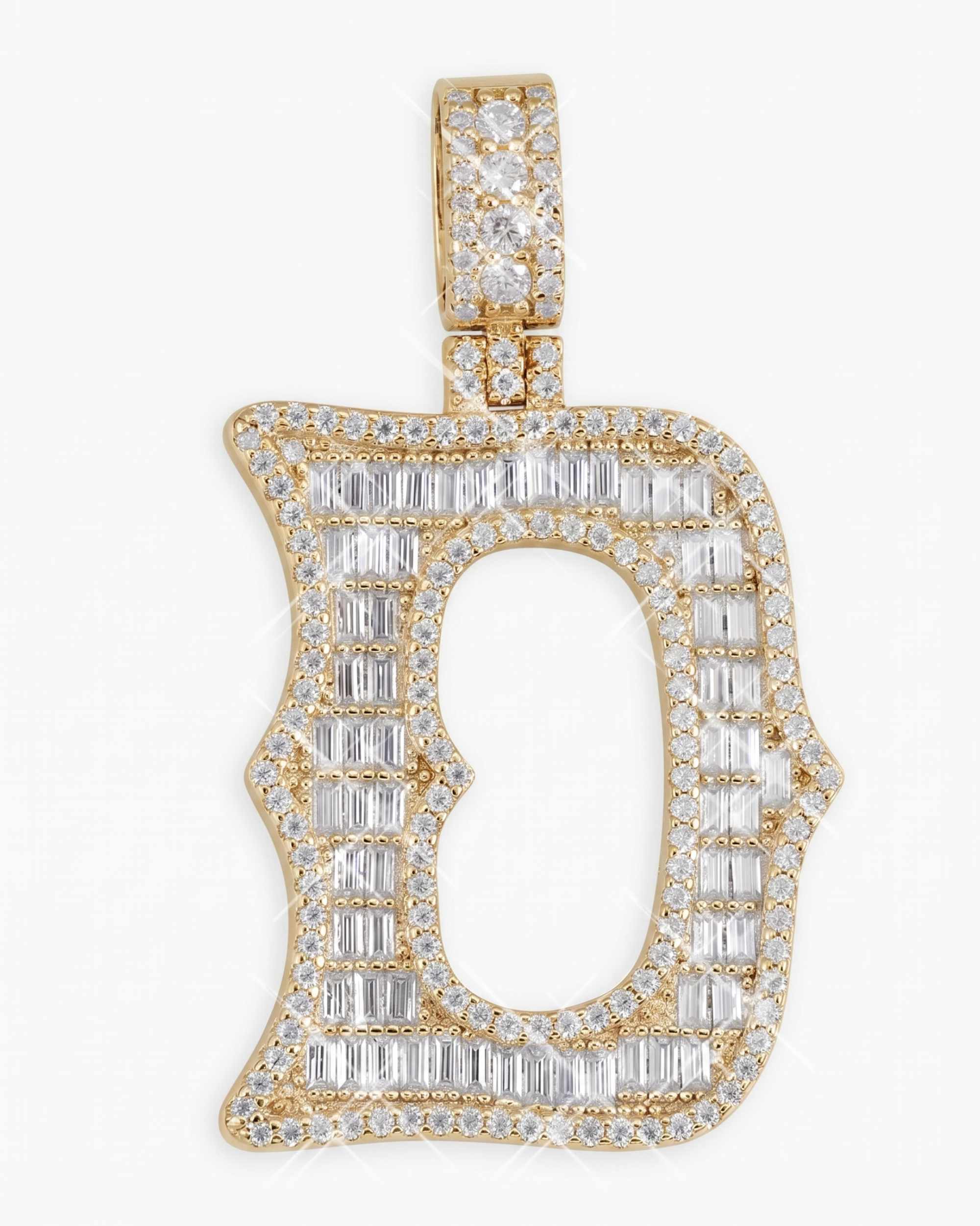 Moissanite Baguette Letter "D" Pendant - in white gold (view 5 of 12)