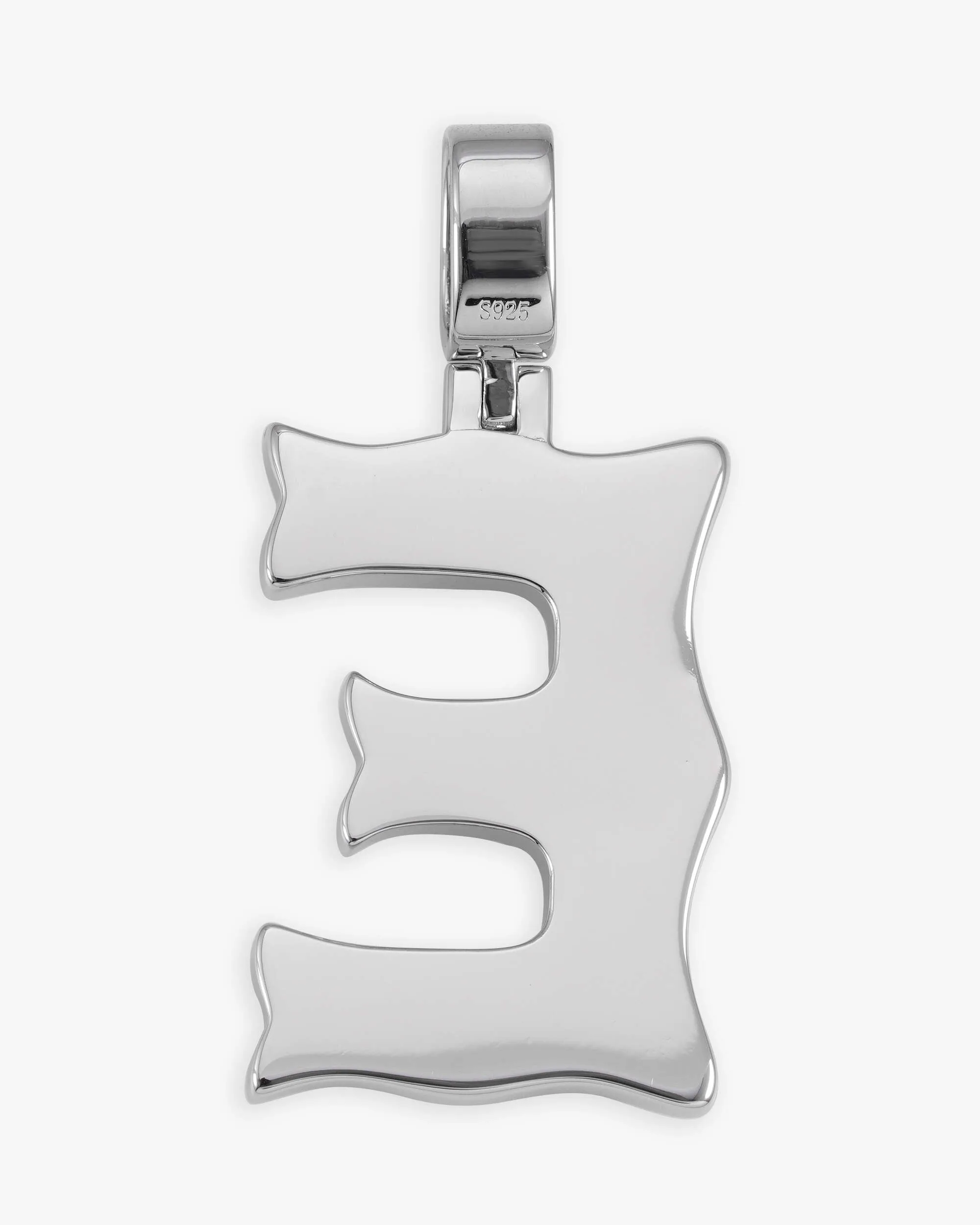 Moissanite Baguette Letter "E" Pendant - in white gold (view 3 of 14)