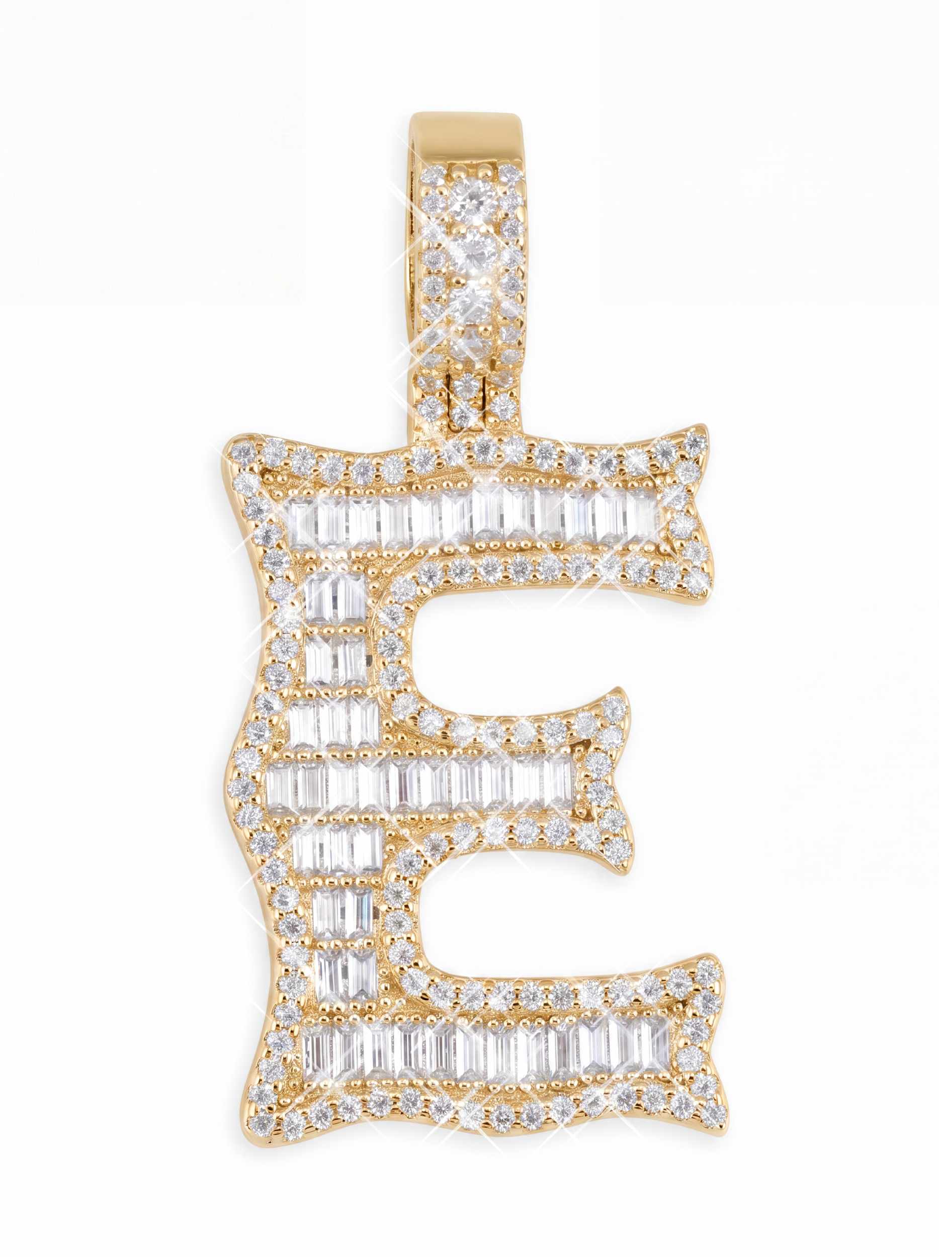 Moissanite Baguette Letter "E" Pendant - in white gold (view 7 of 14)