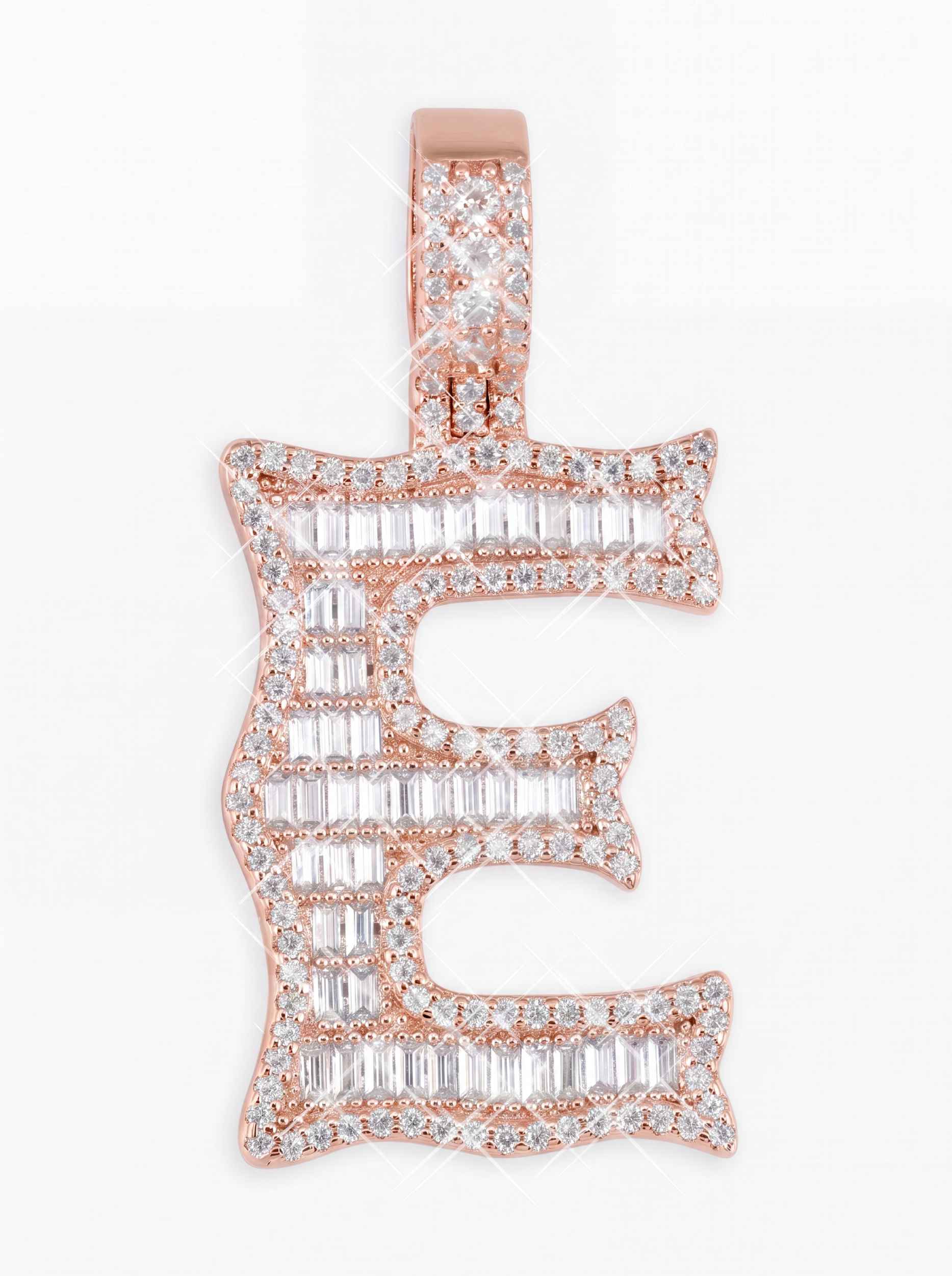 Moissanite Baguette Letter "E" Pendant - in white gold (view 11 of 14)