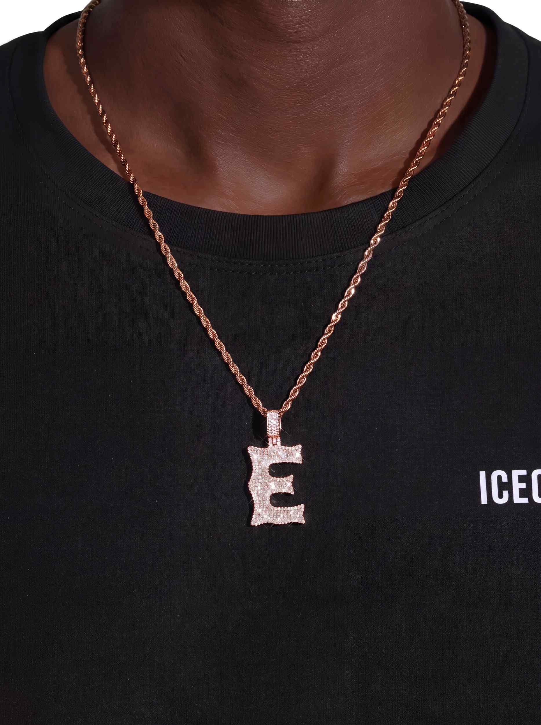 Moissanite Baguette Letter "E" Pendant - in white gold (view 12 of 14)
