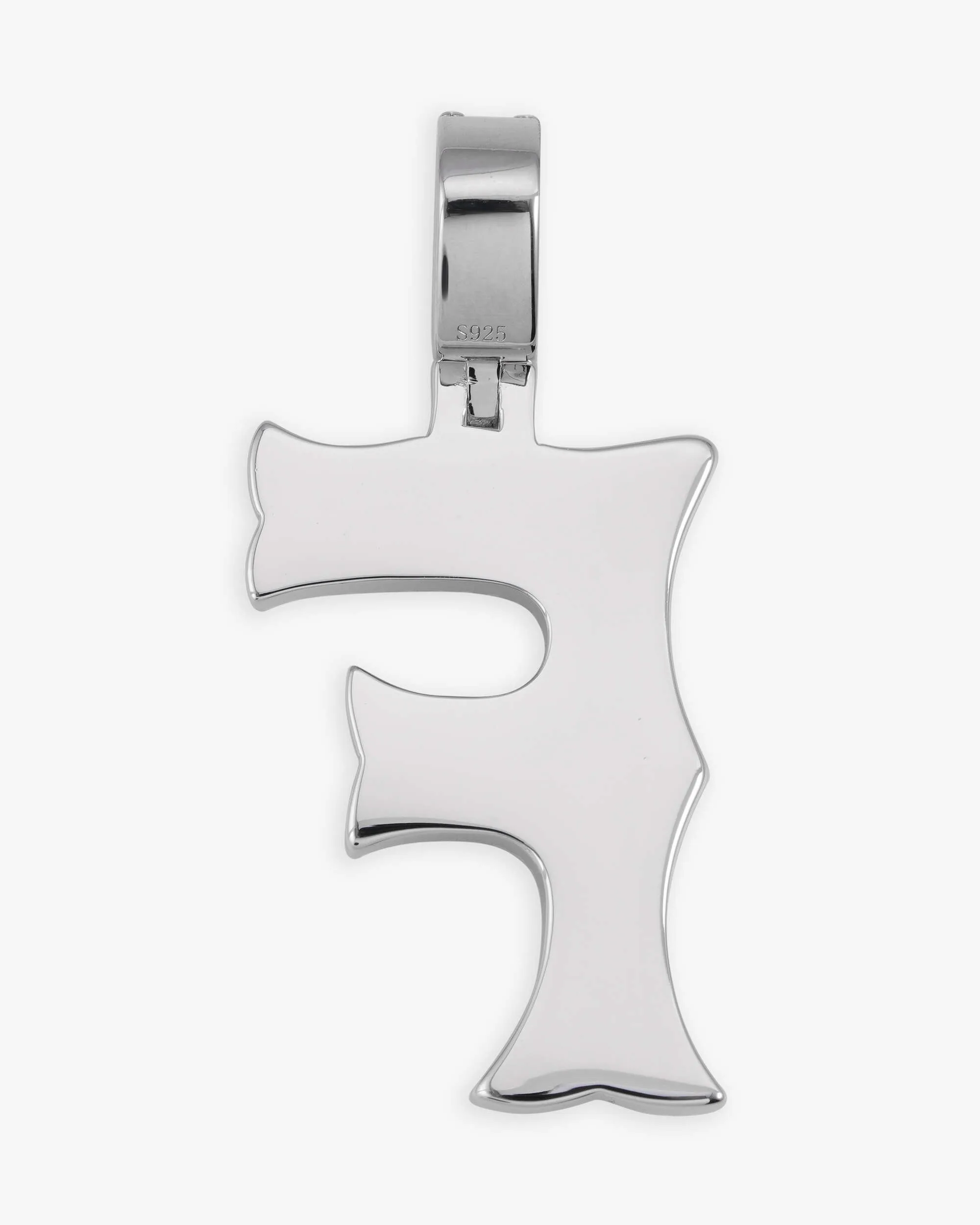 Moissanite Baguette Letter "F" Pendant - in white gold (view 3 of 6)
